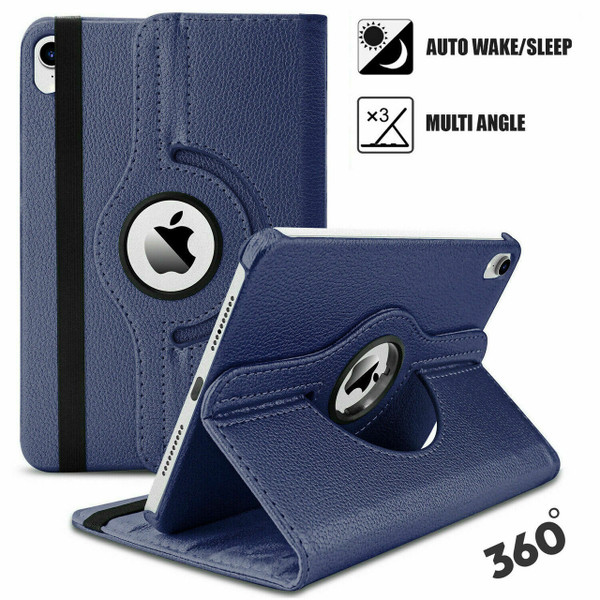 Case For iPad 2022 Leather 360  Rotating  Navy Stand Smart Cover