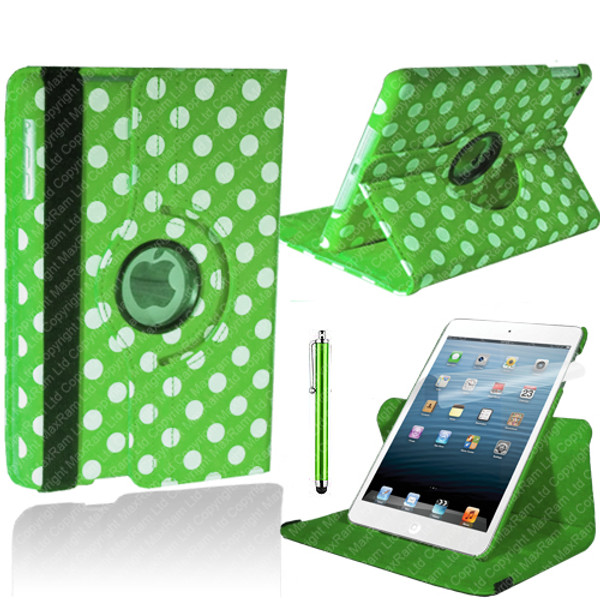 Green With White Polka Dot PU Leather 360 Rotating Case for iPad 2/3/4