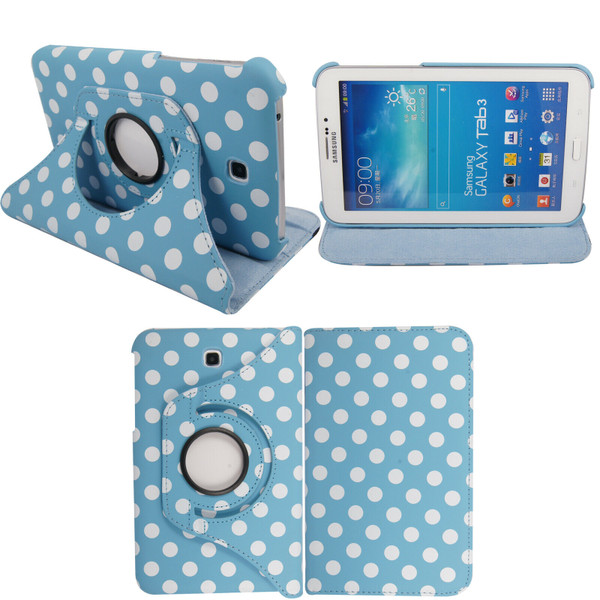 Light Blue & White Polkadot PU Leather 360 Rotating Case - Samsung Galaxy Tab 3 7.0 LITE (T110/T111)