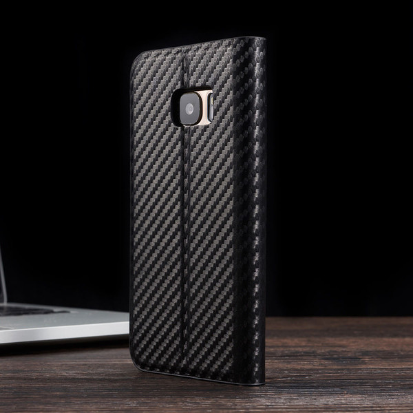 Magnetic Carbon PU Leather Flip Wallet Phone Case For S8 Plus