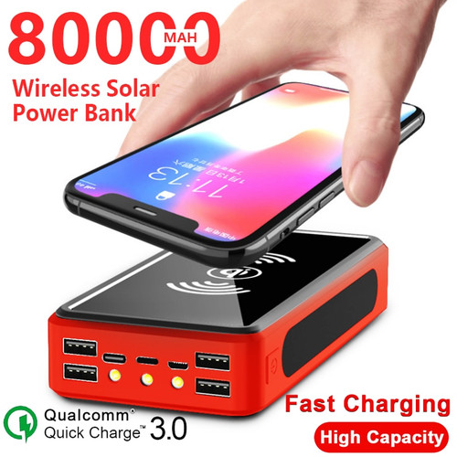 80,000mAh Solar Power Bank Portable Charging 4USB Output Port Battery Pack Power Bank for Xiaomi Samsung IPhone