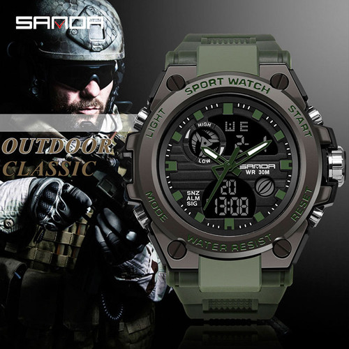 SANDA Sport Wrist Watch, Men's Military Style Dual Display