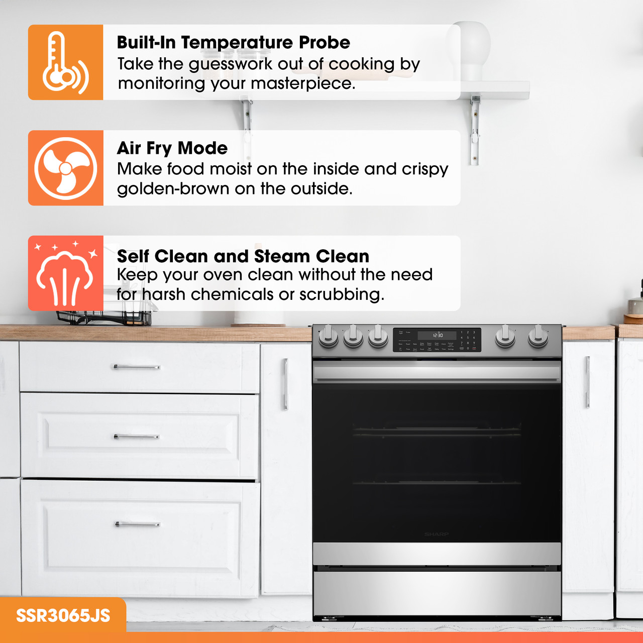 30 in. Electric Convection Slide-In Range with Air Fry | SHARP