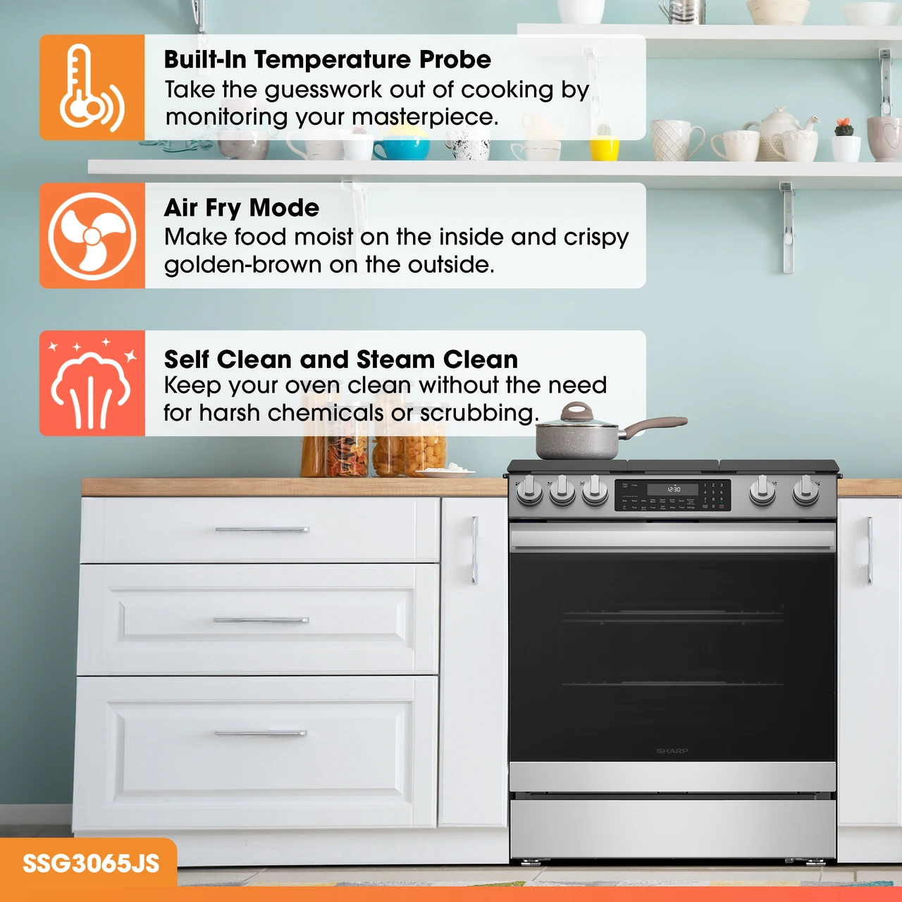 30 in. Gas Convection Slide-In Range with Air Fry | SHARP
