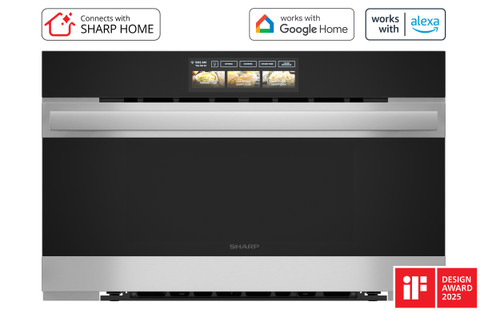 Sharp Celerity™ High-Speed Oven (SWA3099MS) Head on shot with badges