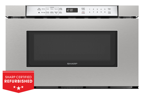 24 in. Built-In Stainless Steel Microwave Drawer Oven (SMD2430MS) Head on with Refurbished badge