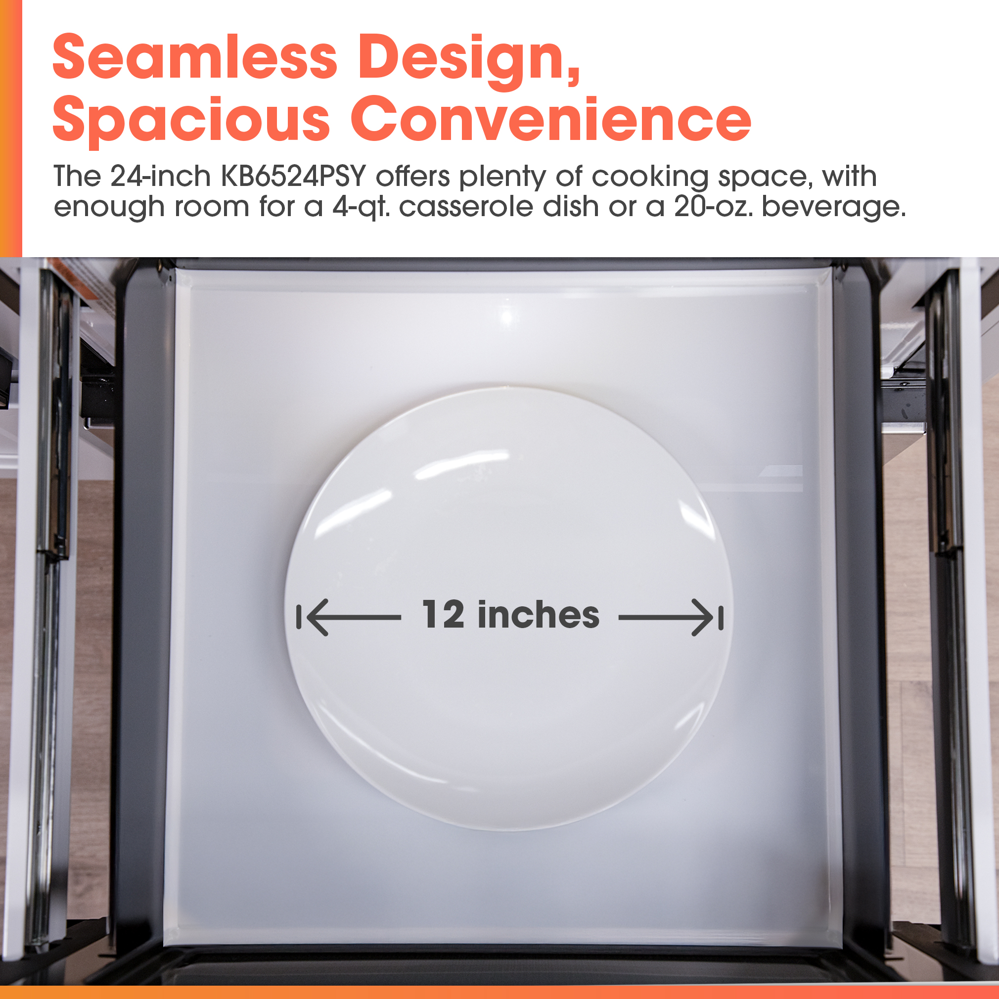 24 in. 1.2 cu. ft. 950W Sharp Easy Open Stainless Steel Microwave Drawer (KB6524PSY) Spacious Interior Infographic