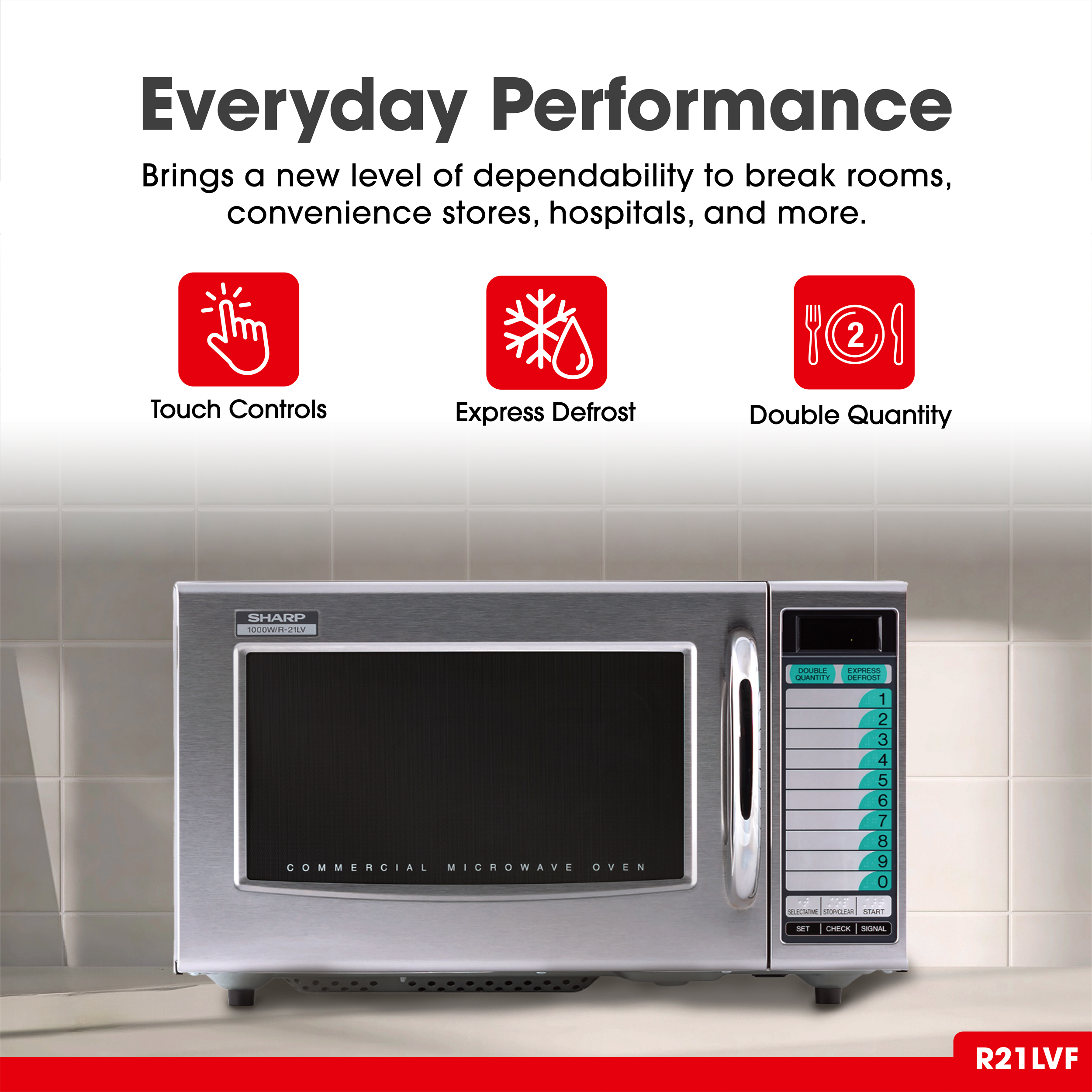 Medium-Duty Commercial Microwave Oven with 1000 Watts (R21LCFS) Versatility Infographic