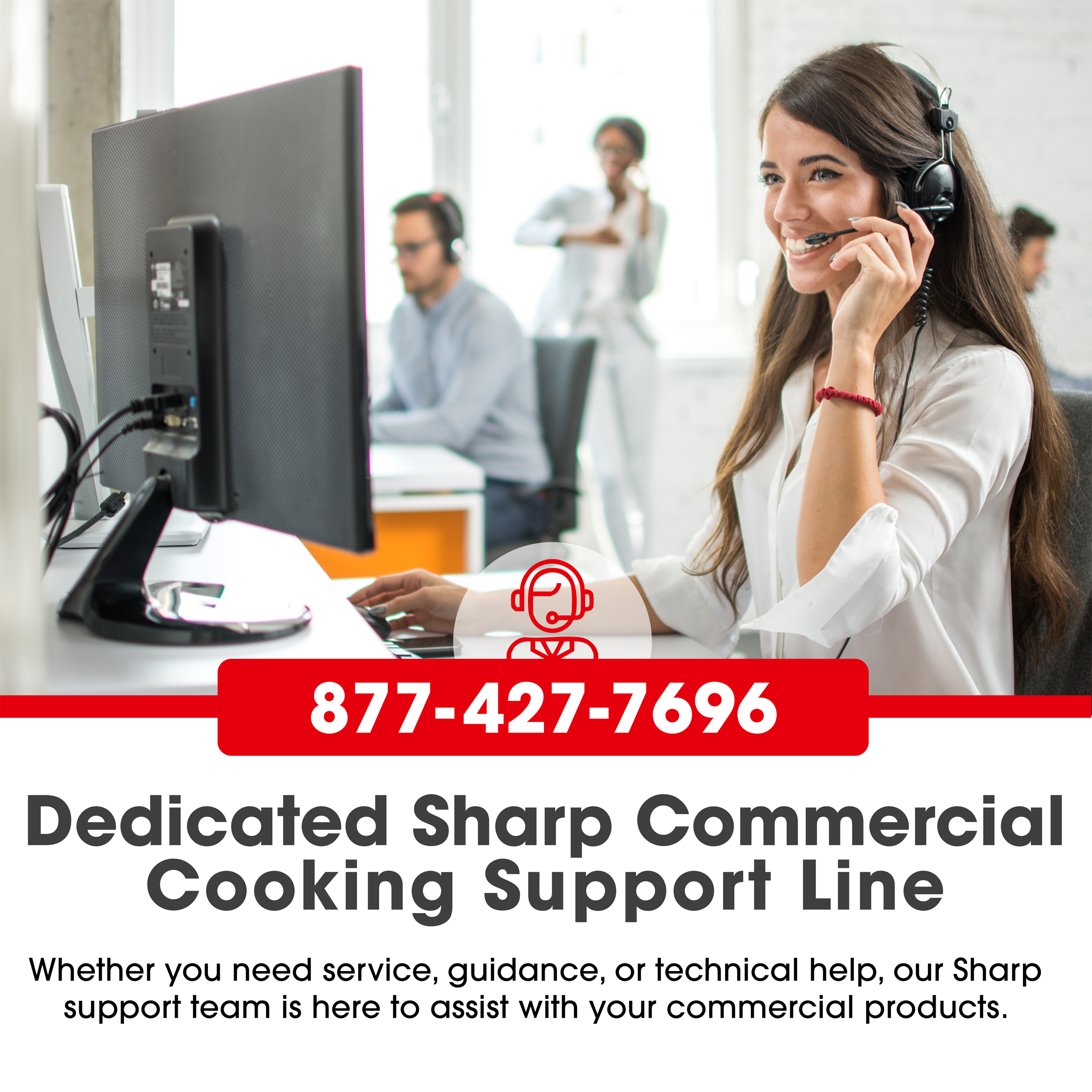 Medium-Duty Commercial Microwave Oven with 1000 Watts (R21LCFS) Support Line Infographic