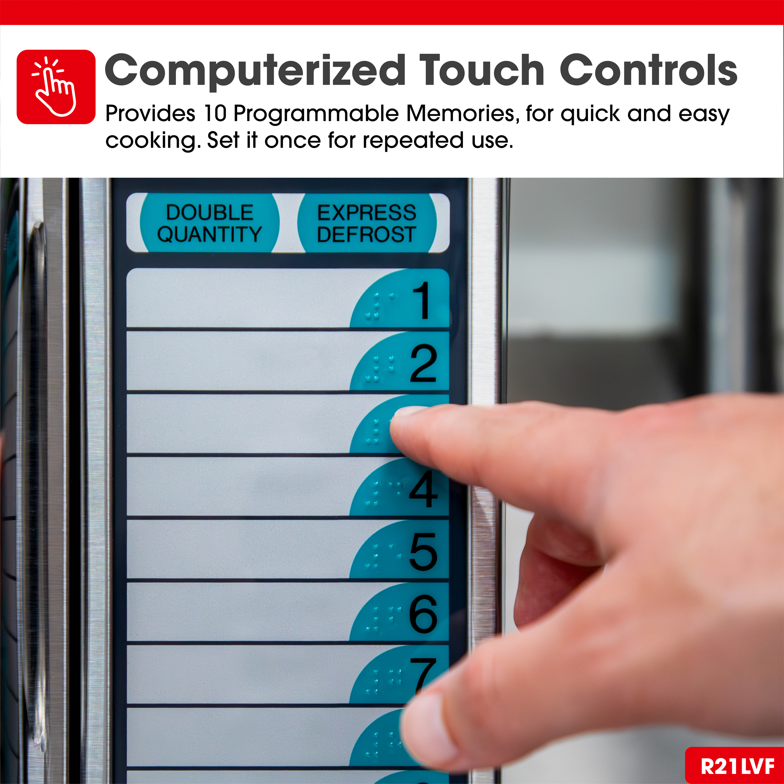 Medium-Duty Commercial Microwave Oven with 1000 Watts (R21LCFS) Touch Controls Infographic