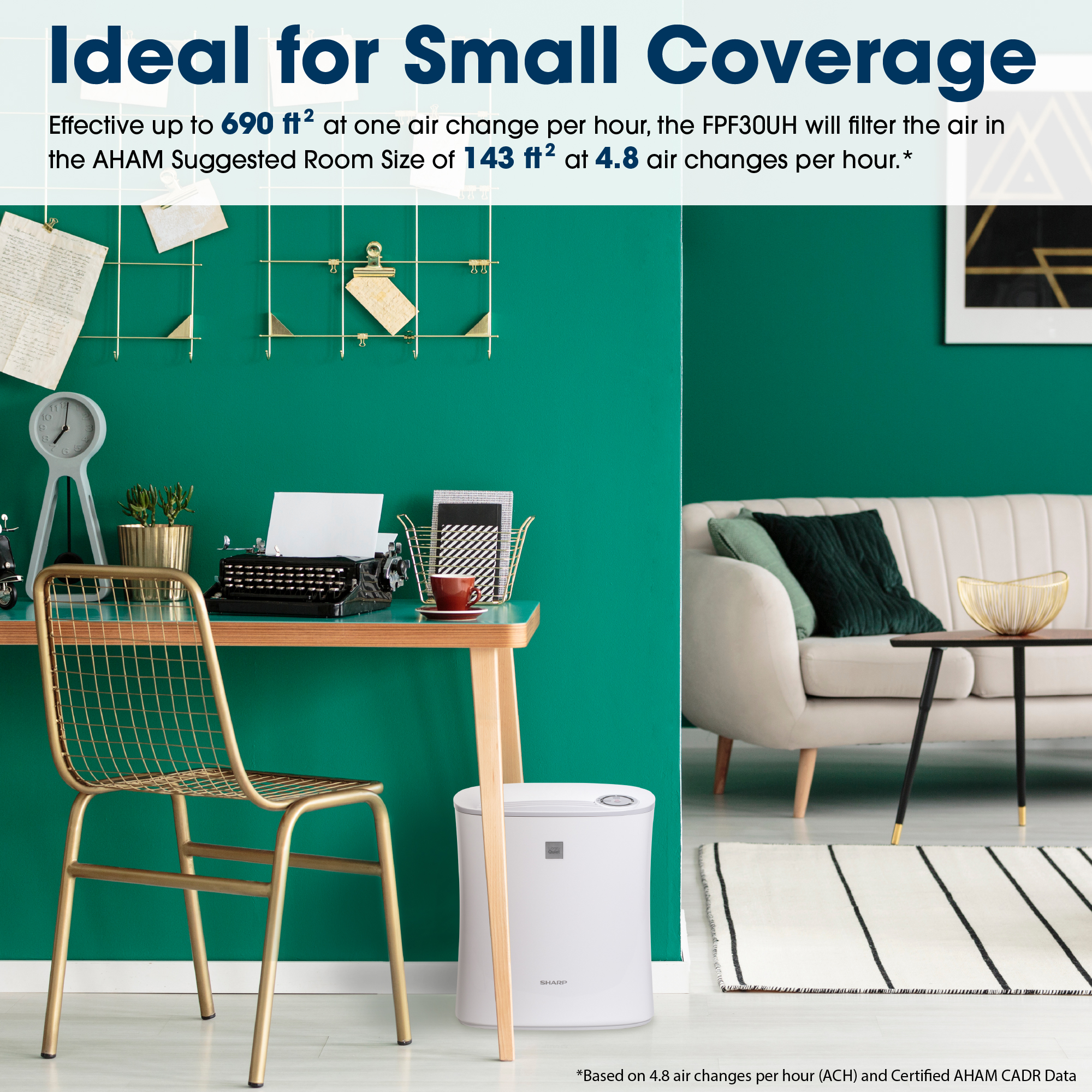 Sharp Small Room True HEPA Air Purifier (FPF30UH)  small coverage infographic
