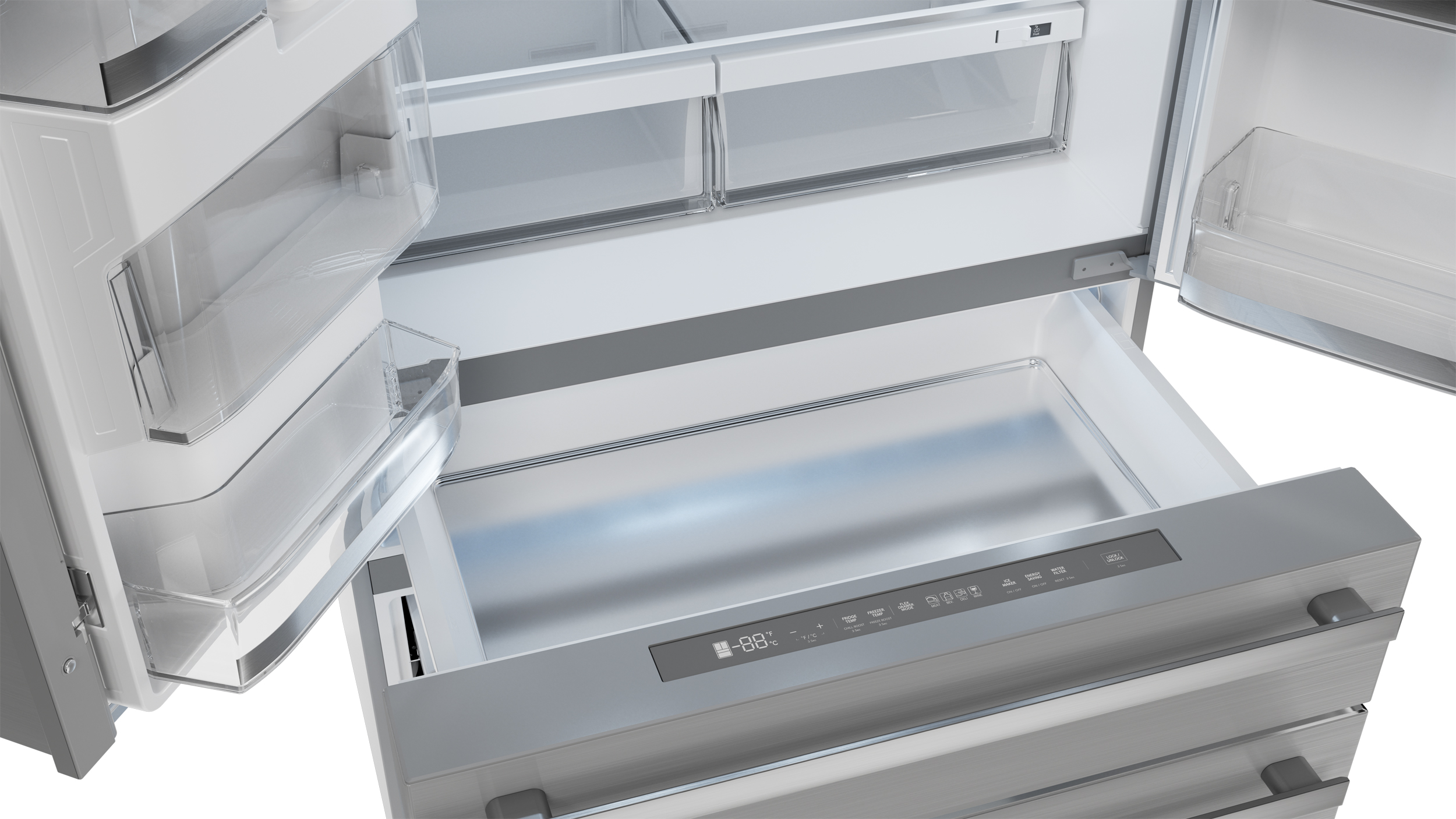 French 4-Door Counter-Depth Refrigerator with Water Dispenser (SJG2254FS) Flex Drawer