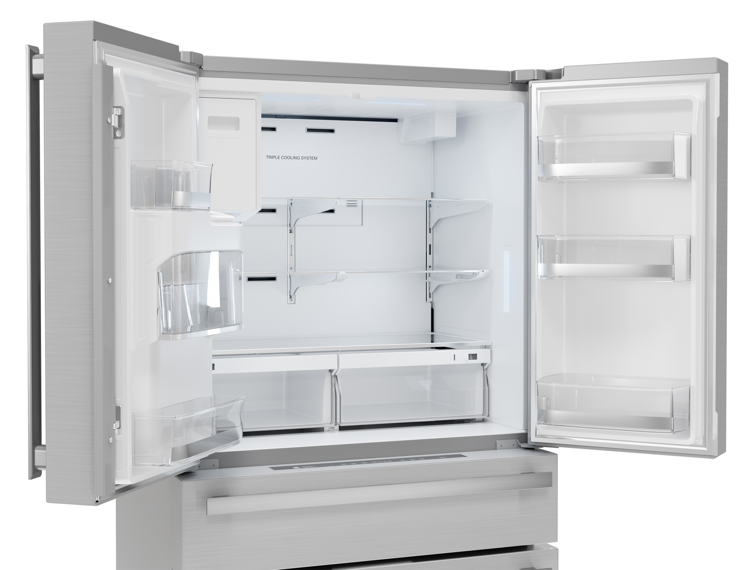 French 4-Door Counter-Depth Refrigerator with Water Dispenser (SJG2254FS) 3-Quarter Right Opened