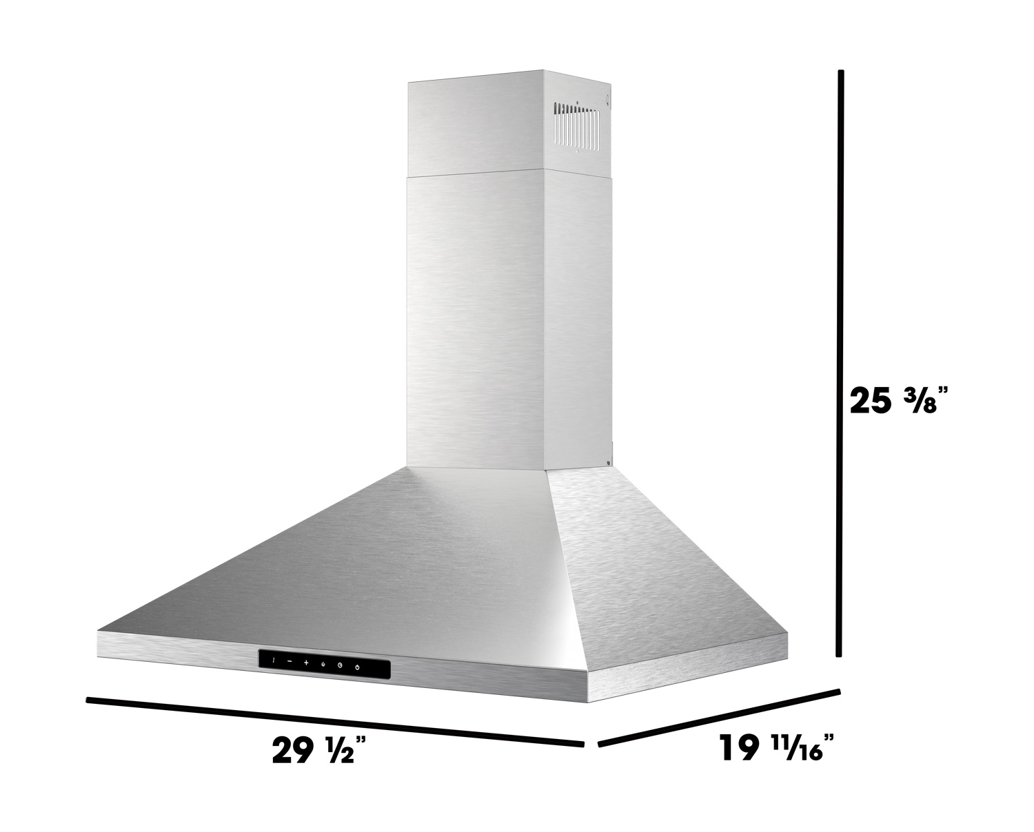 3-Speed 30" Wall Mount Chimney Range Hood (SHC3042FS) dimensions