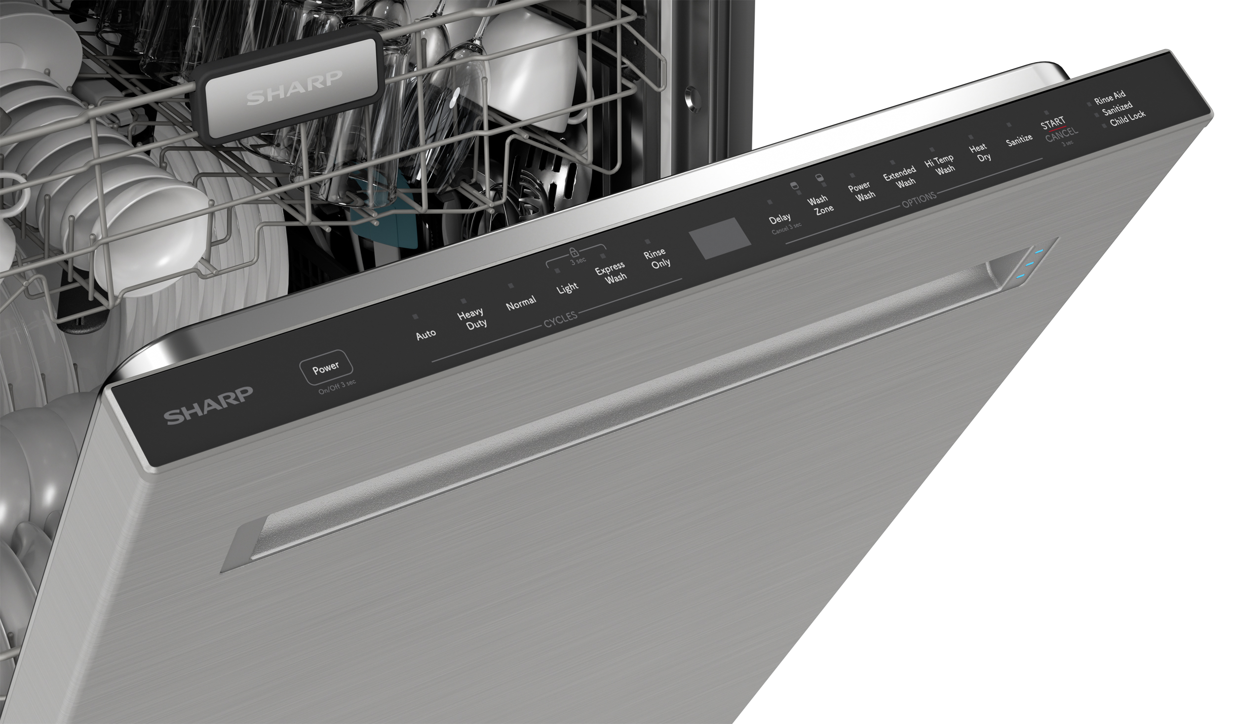 Sharp 24 in. Slide-In Stainless Steel Pocket Dishwasher (SDW6747GS) - Control Panel