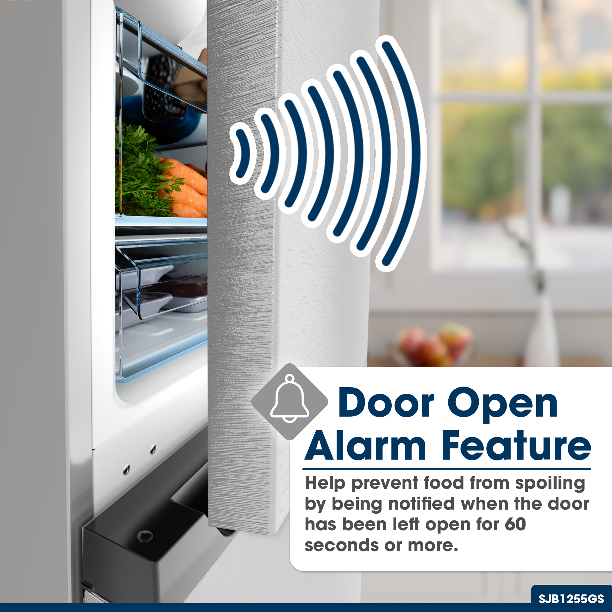 Bottom-Freezer Counter-Depth Refrigerator (SJB1255GS) Door Alarm Infographic