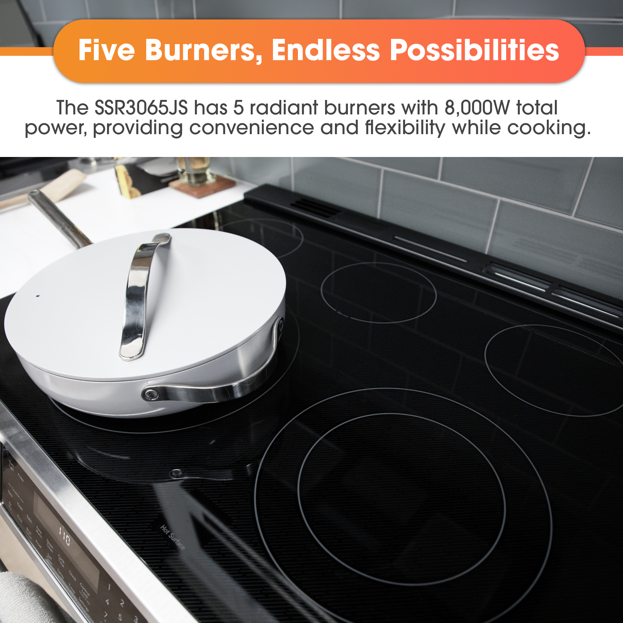 Slide-In Range with Air Fry (SSR3065JS) Five Burners Infographic