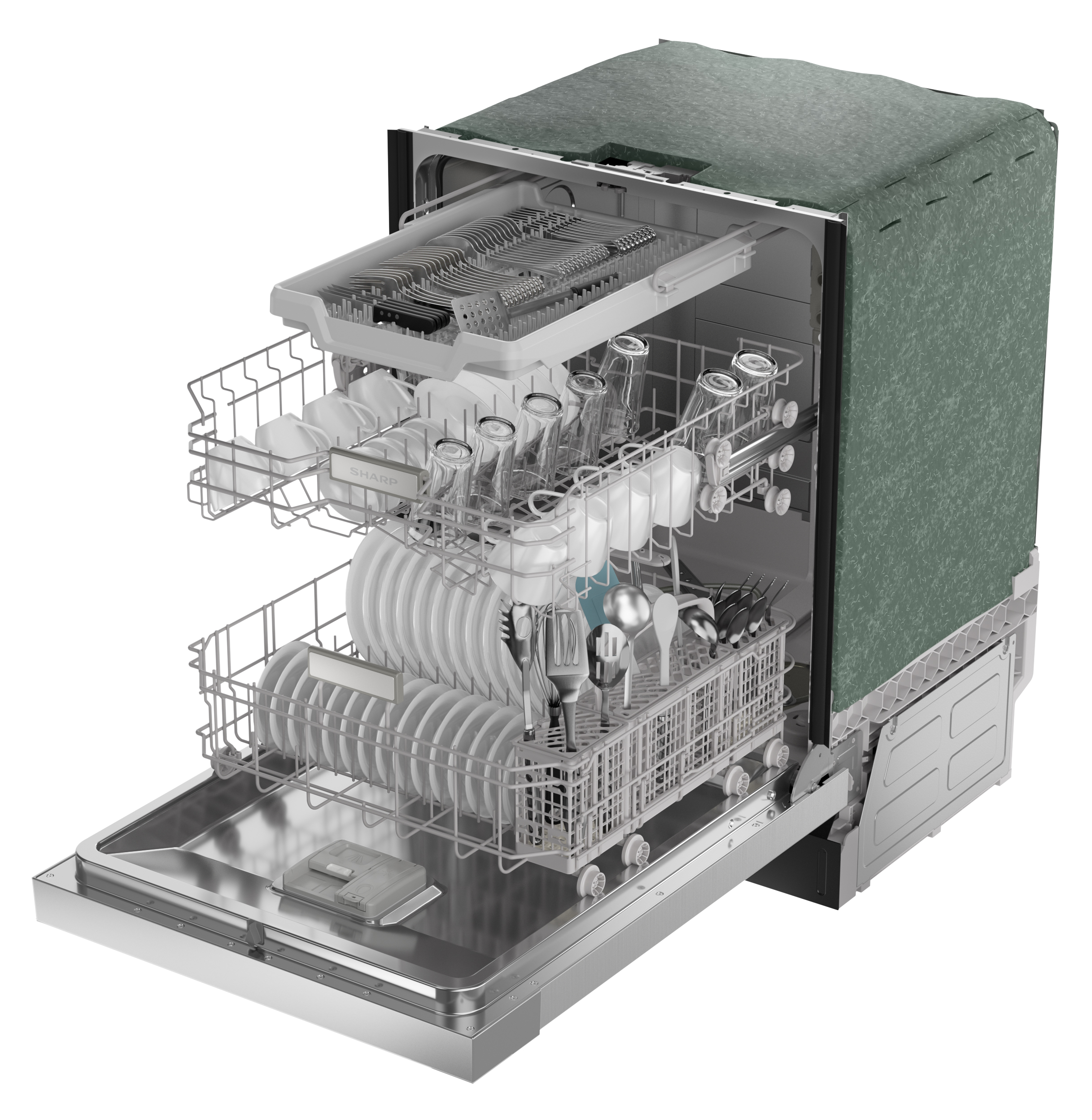 24 in. Slide-In Stainless Steel Hybrid Dishwasher (SDW6506JS) left angle open