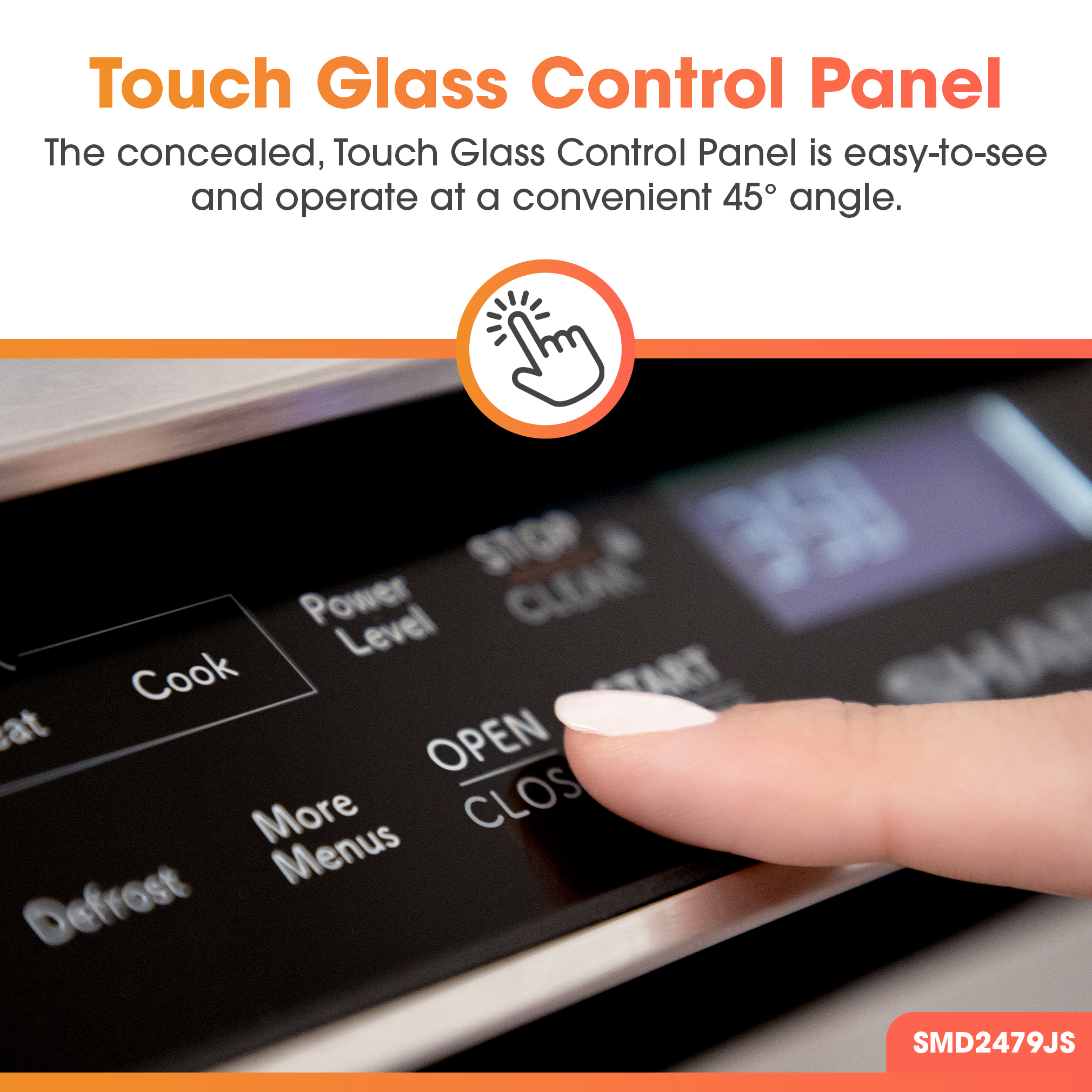 24 in. Smart Microwave Drawer Oven (SMD2479JS) Touch Glass Control Panel Infographic