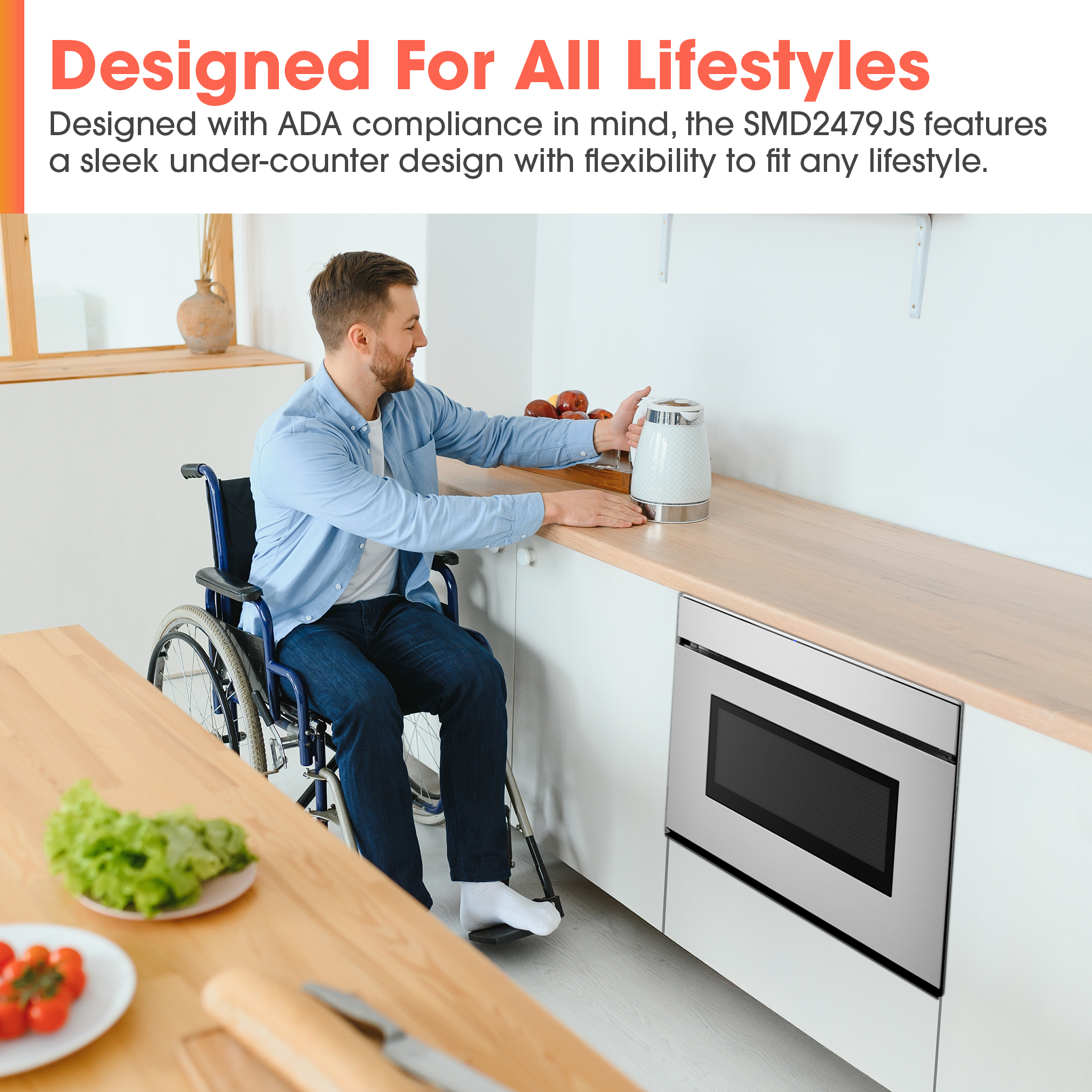 24 in. Smart Microwave Drawer Oven (SMD2479JS) ADA Compliance Infographic
