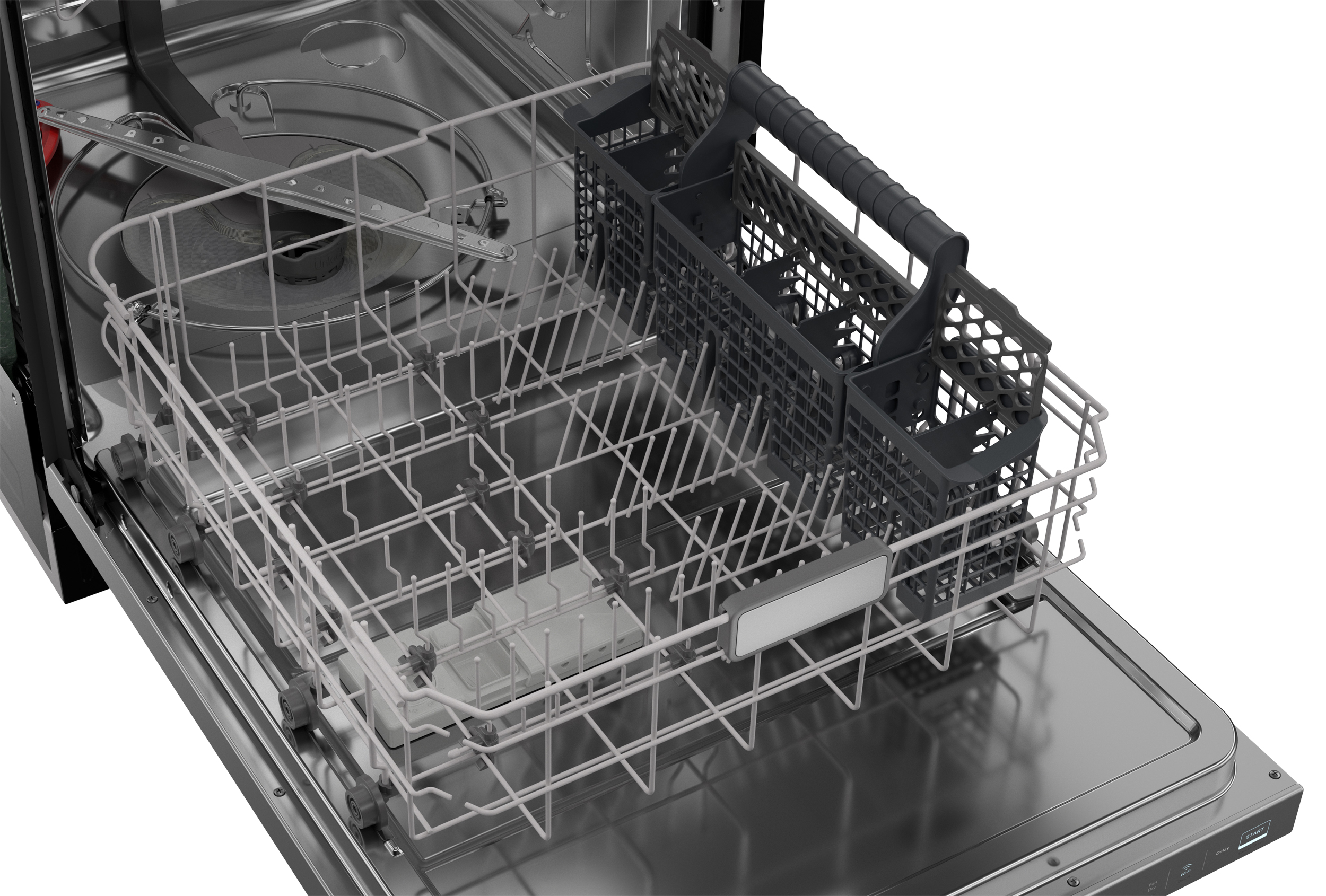Sharp 24 in. Slide-In Smart Dishwasher (SDW6888JS) Bottom rack empty