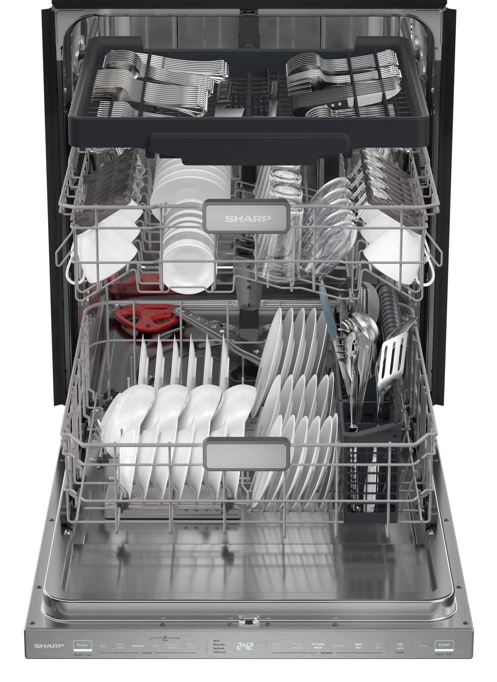 Sharp 24 in. Slide-In Smart Dishwasher (SDW6888JS) Head On Filled