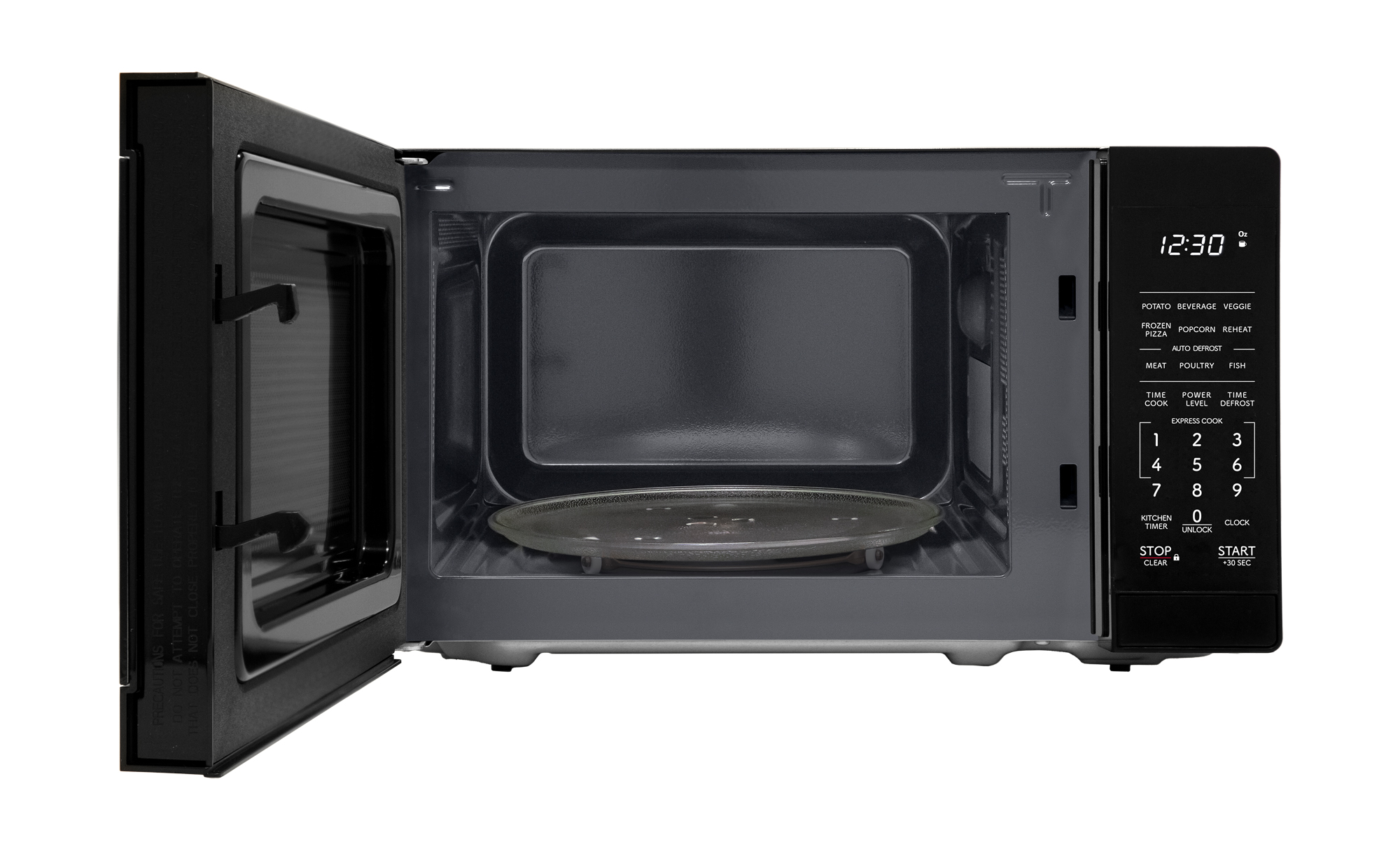 0.7 cu. ft. 700W Black Carousel Countertop Microwave Oven (SMC0760KB) door open