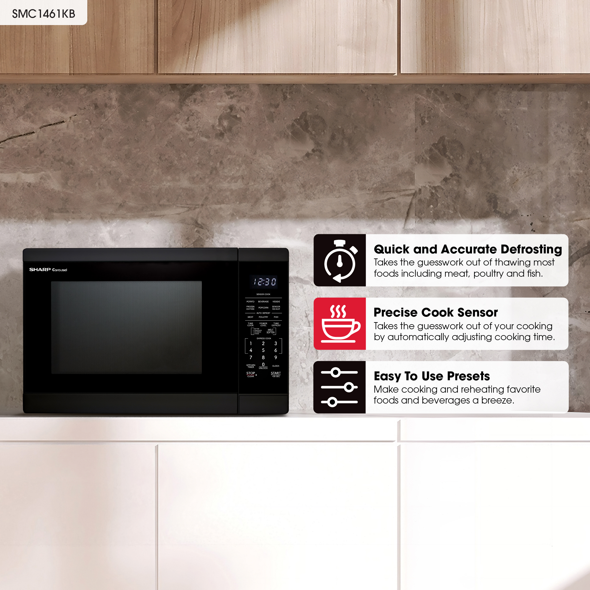 1.4 cu. ft. Black Carousel Countertop Microwave Oven (SMC1461KB) infographic