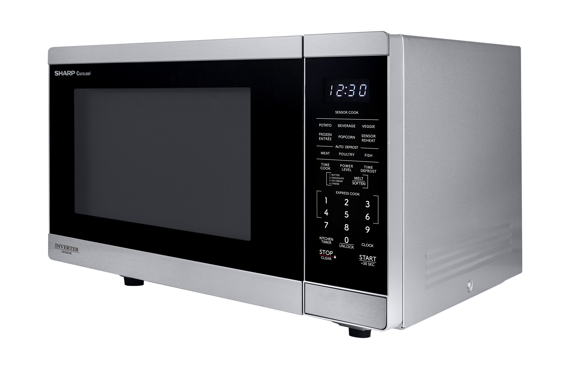 Sharp 1.4 cu. ft. 1100W Stainless Steel Countertop Microwave Oven with Inverter Technology (SMC1464KS) left angle