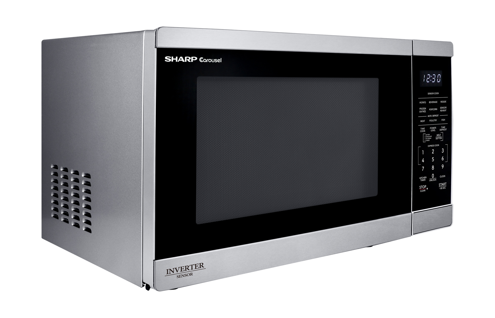 Sharp 1.4 cu. ft. 1100W Stainless Steel Countertop Microwave Oven with Inverter Technology (SMC1464KS) right angle