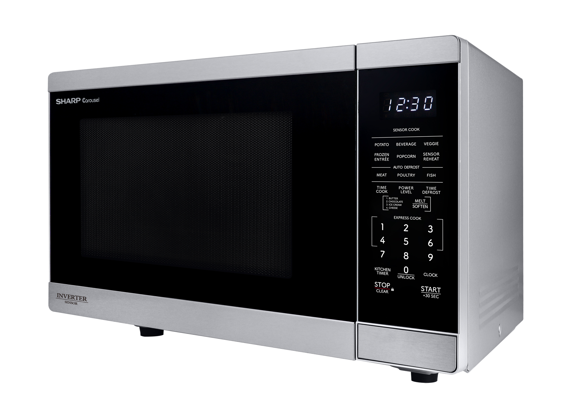 Sharp 1.4 cu. ft. 1100W Stainless Steel Countertop Microwave Oven with Inverter Technology (SMC1465KM) drama angle