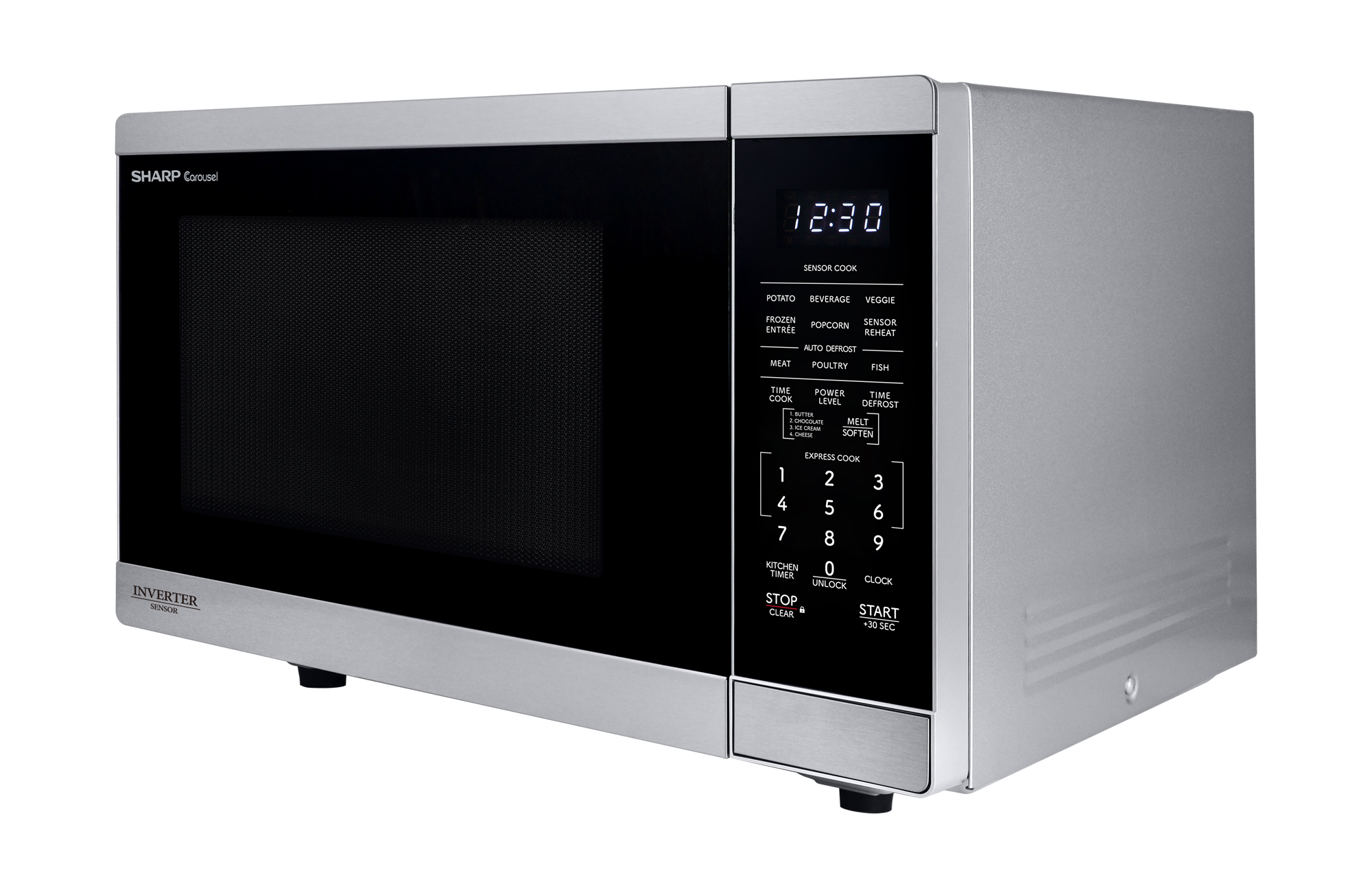 Sharp 1.4 cu. ft. 1100W Stainless Steel Countertop Microwave Oven with Inverter Technology (SMC1465KM) left angle