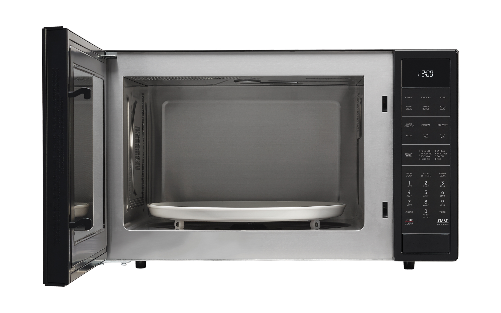 Sharp 1.5 cu. ft. 900W Black Countertop Microwave Oven (SMC1585KB) door open