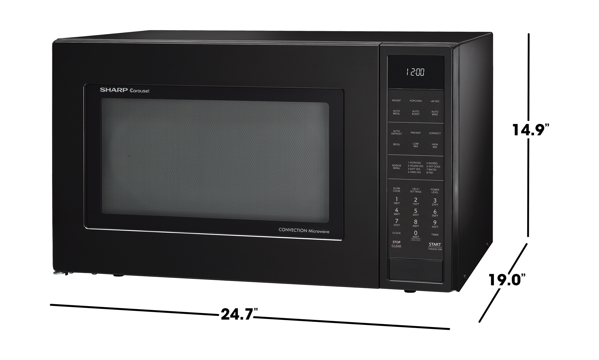 Sharp 1.5 cu. ft. 900W Black Countertop Microwave Oven (SMC1585KB) dimensions