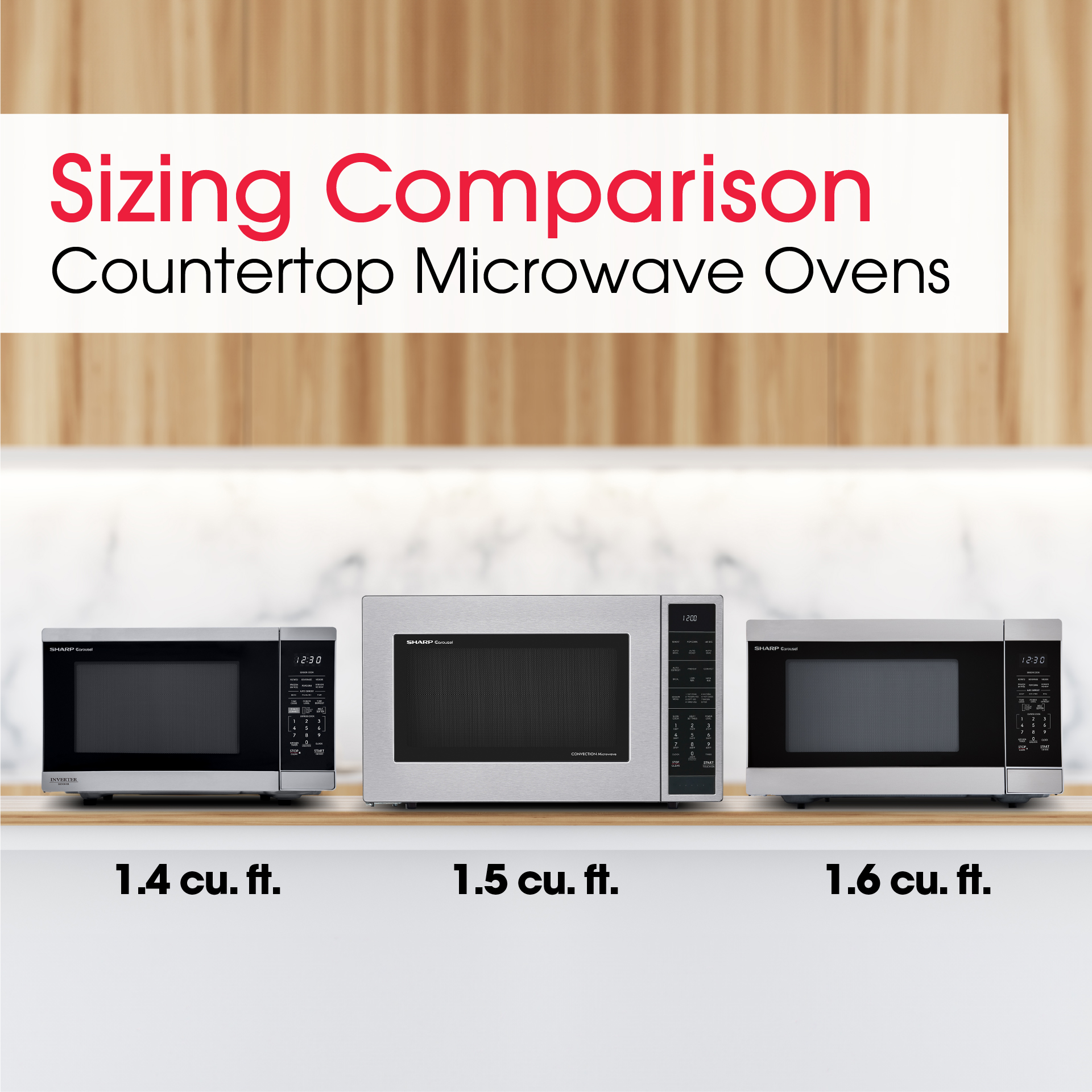 Sharp 1.5 cu. ft. 900W Stainless Steel Countertop Microwave Oven (SMC1585KS) size comparison infographic