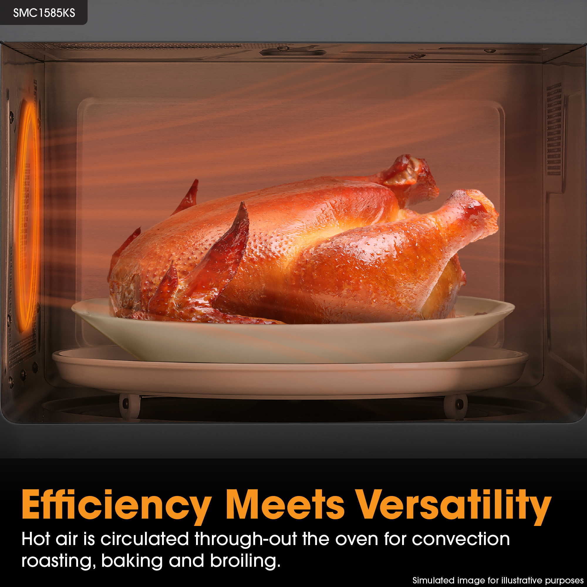 Sharp 1.5 cu. ft. 900W Stainless Steel Countertop Microwave Oven (SMC1585KS) circulated hot air infographic