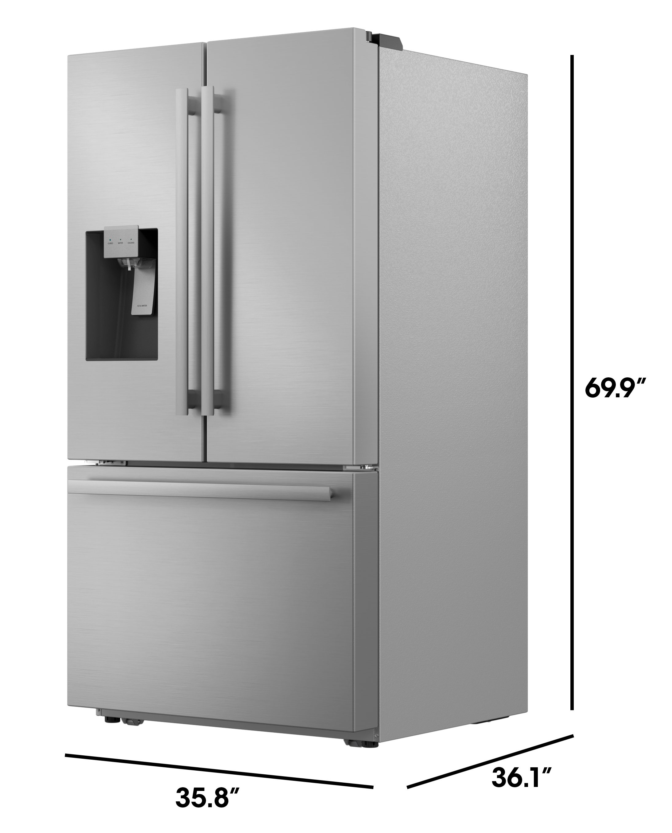 Sharp French 3-Door Refrigerator with Water Dispenser (SJF2955KS) dimensions