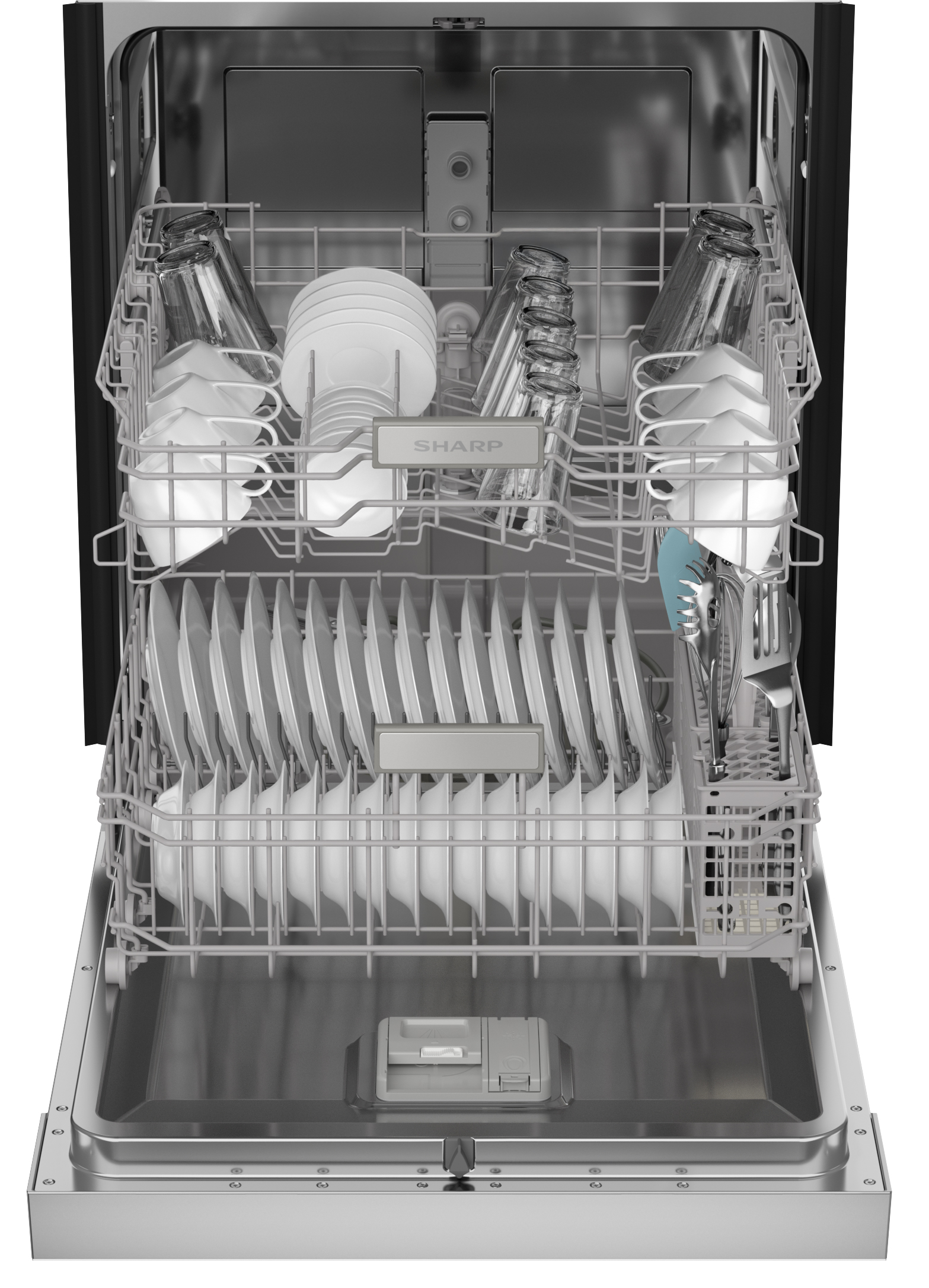 Sharp 24 in. Stainless Steel Hybrid 52dB Dishwasher (SDW6504MS) dishes loaded