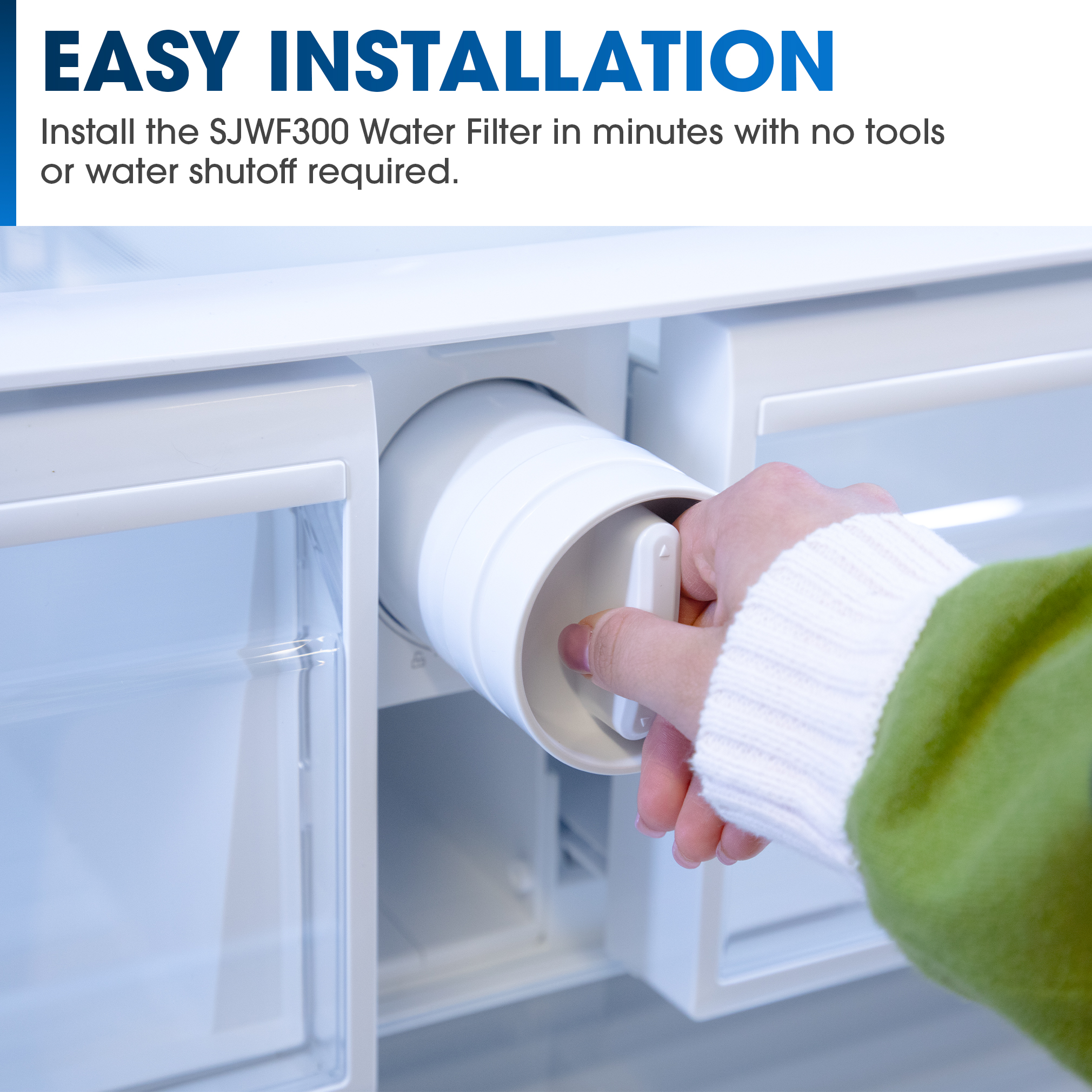 Replacement Water Filter for Sharp SJF2955MS and SJF2955KS Refrigerator (SJWF300) Installation Infographic