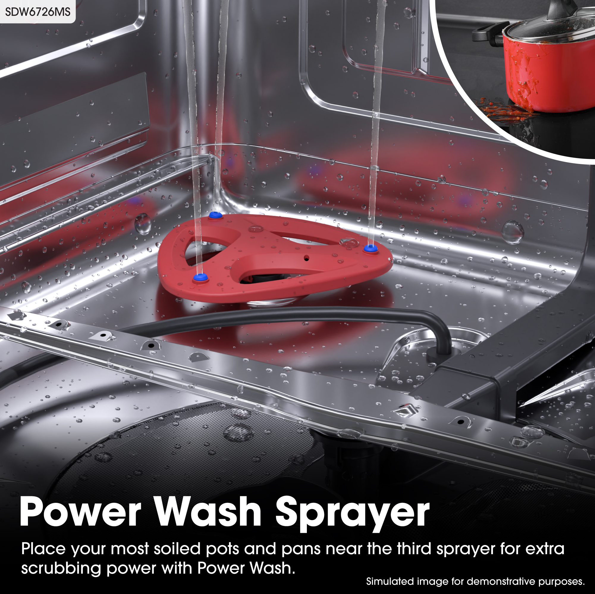 Sharp 24 in. Stainless Steel 47dB Dishwasher (SDW6726MS) power wash sprayer infographic
