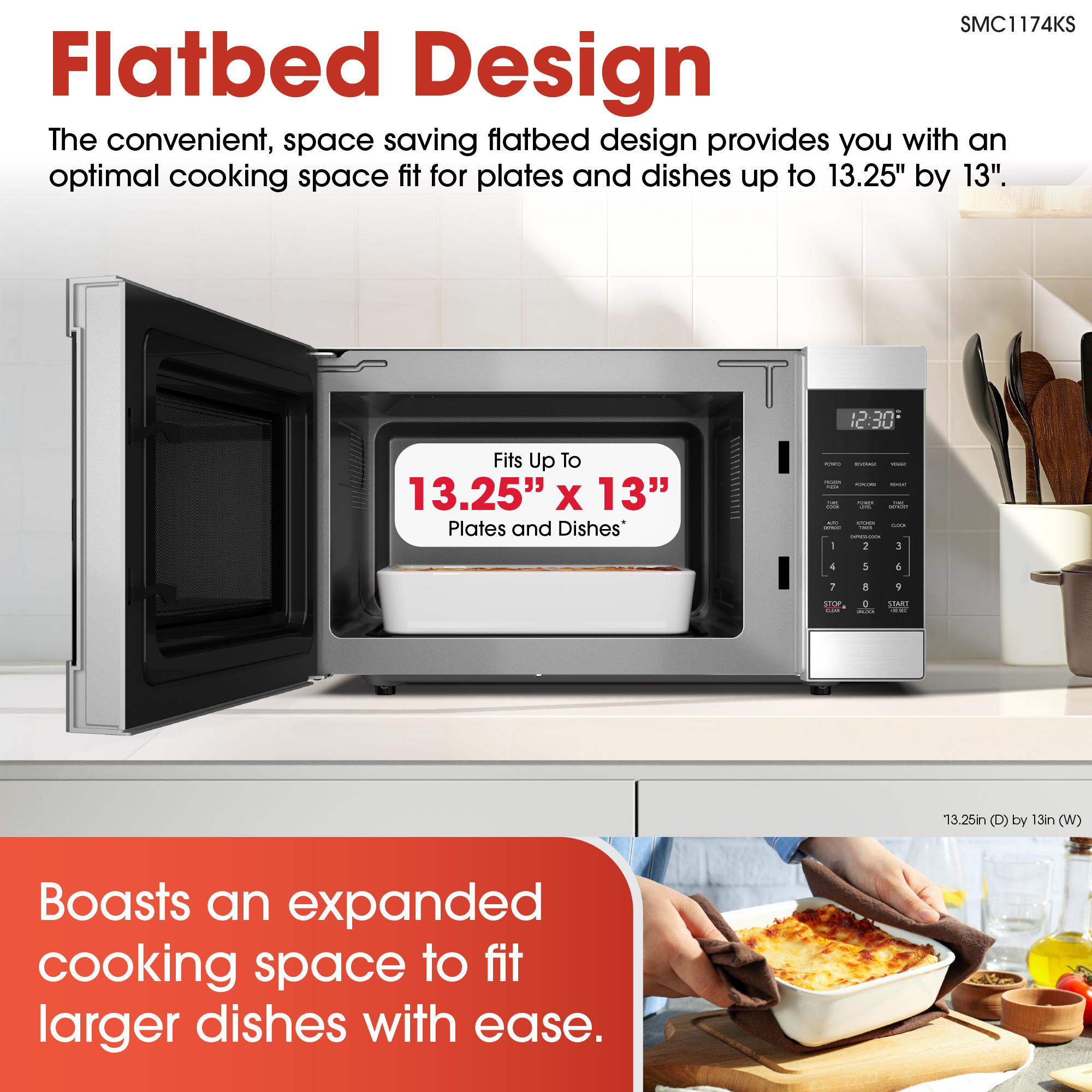 1.1 cu. ft. 1100W Flatbed Countertop Microwave, Inverter