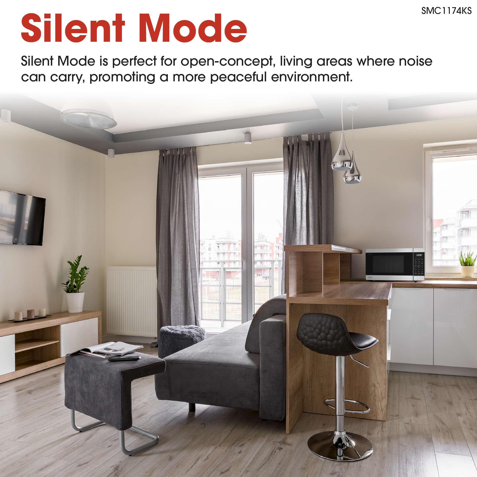 Sharp 1.1 cu. ft. 1100W Flatbed Countertop Microwave Oven with Inverter Technology (SMC1174KS)