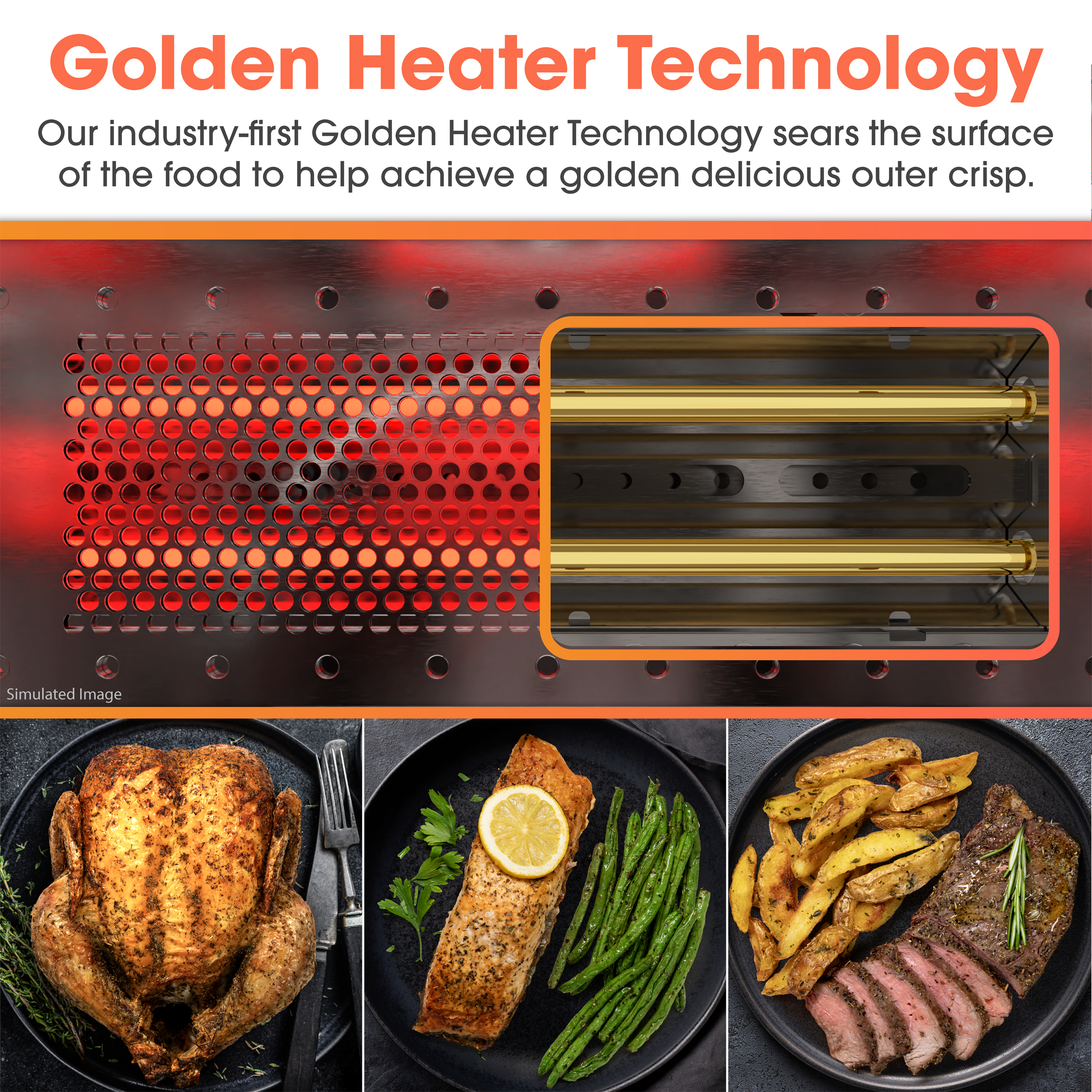 Sharp Celerity™ High-Speed Oven (SWA3099MS) Golden heater technology infographic