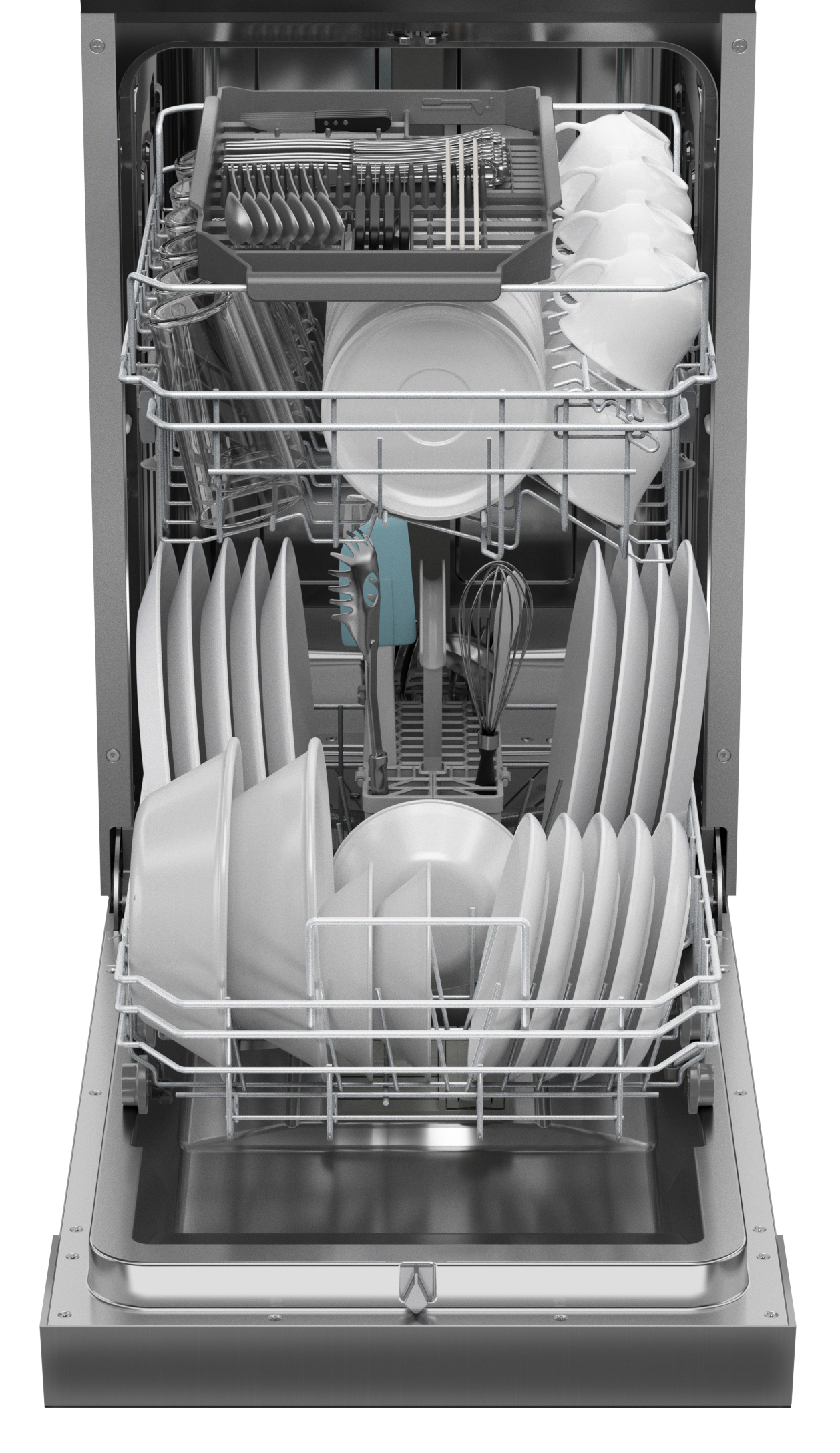 SDW4523MS Dishwasher Head On Racks Open With Dishes