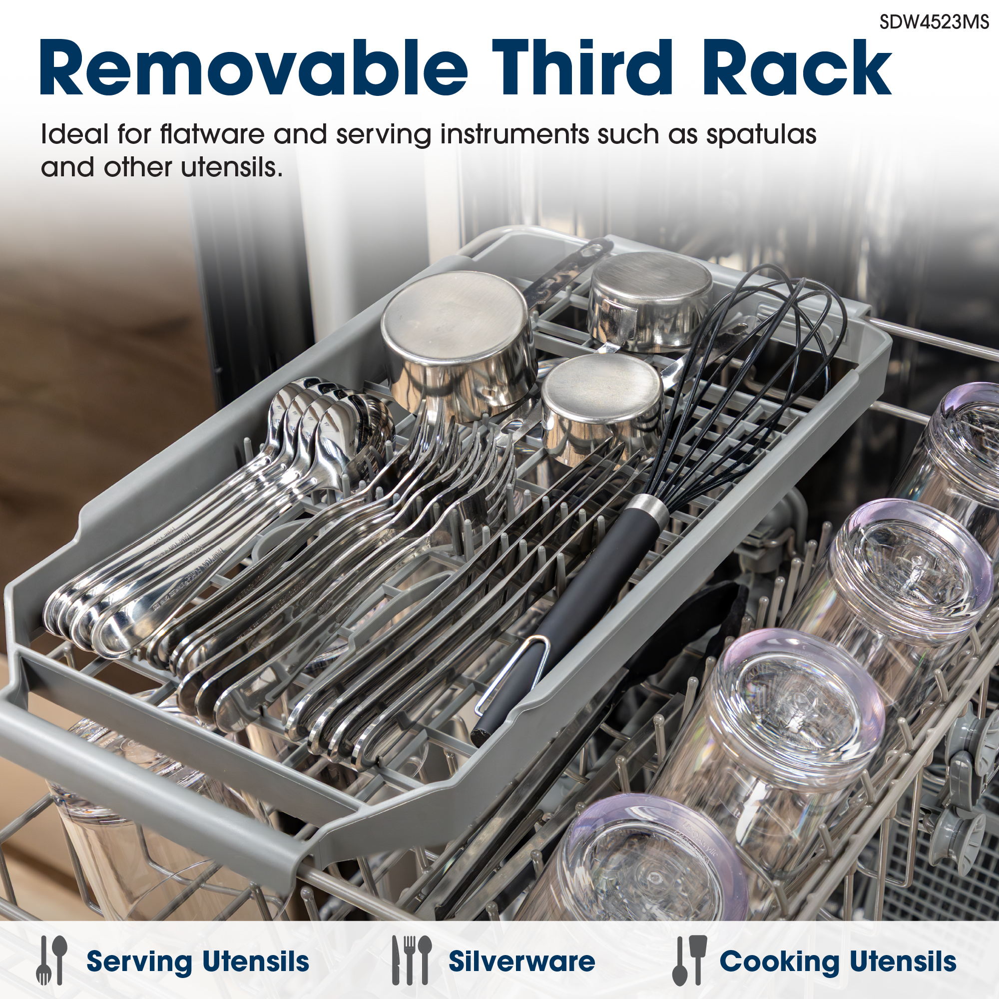 SDW4523MS Dishwasher Removable Third Rack Infographic