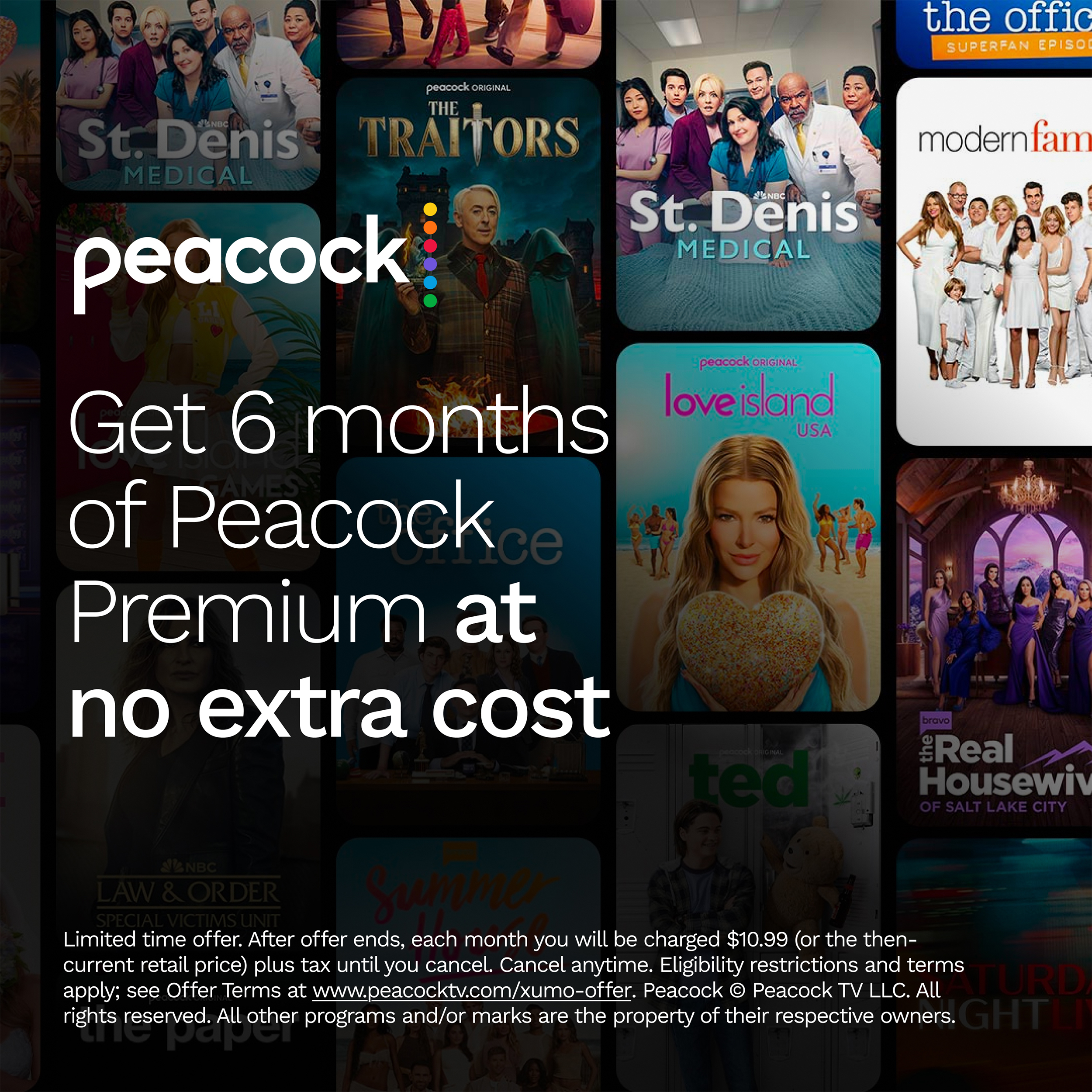 Sharp AQUOS QLED 50” Class (49.5” Diag.) 4K Ultra HD Smart TV (4T-C50HP7050U) Peacock Infographic