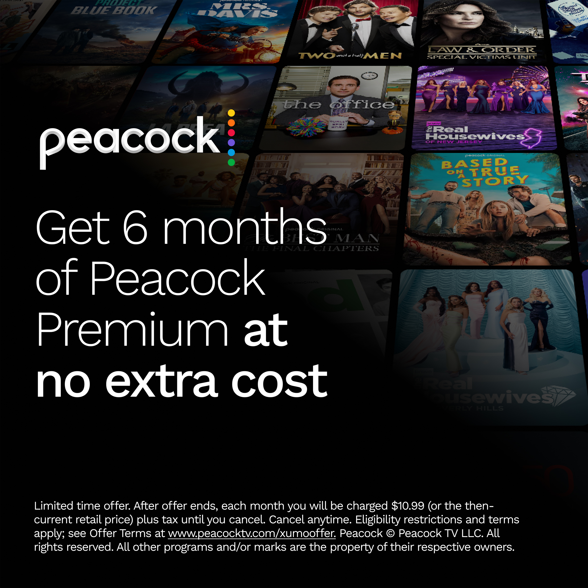 Sharp AQUOS QLED 75” Class (74.5” Diag.) 4K Ultra HD Smart TV (4T-C75HP7050U) Peacock Infographic