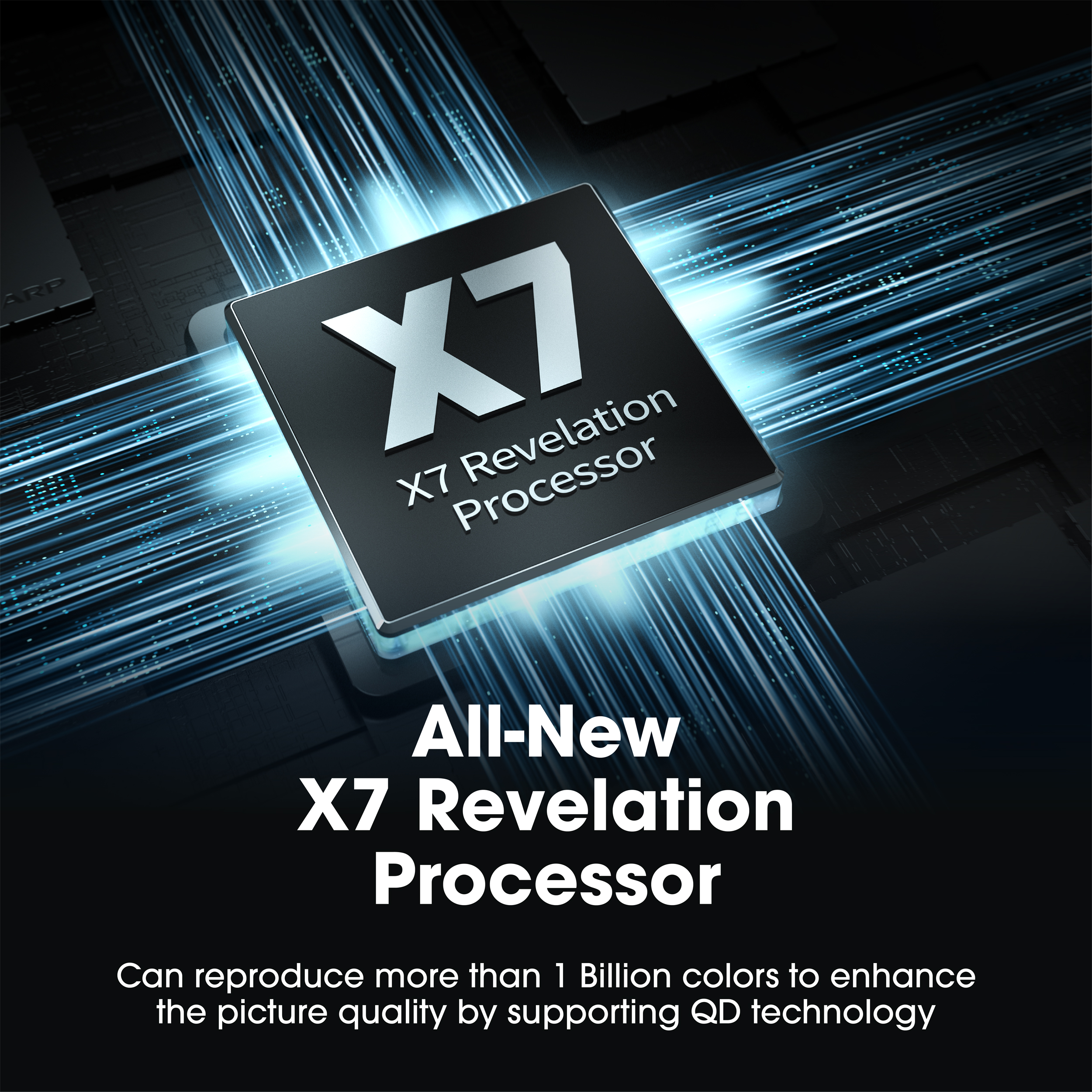 Sharp AQUOS QLED 75” Class (74.5” Diag.) 4K Ultra HD Smart TV (4T-C75HP7050U) X7 Revelation Processor Infographic