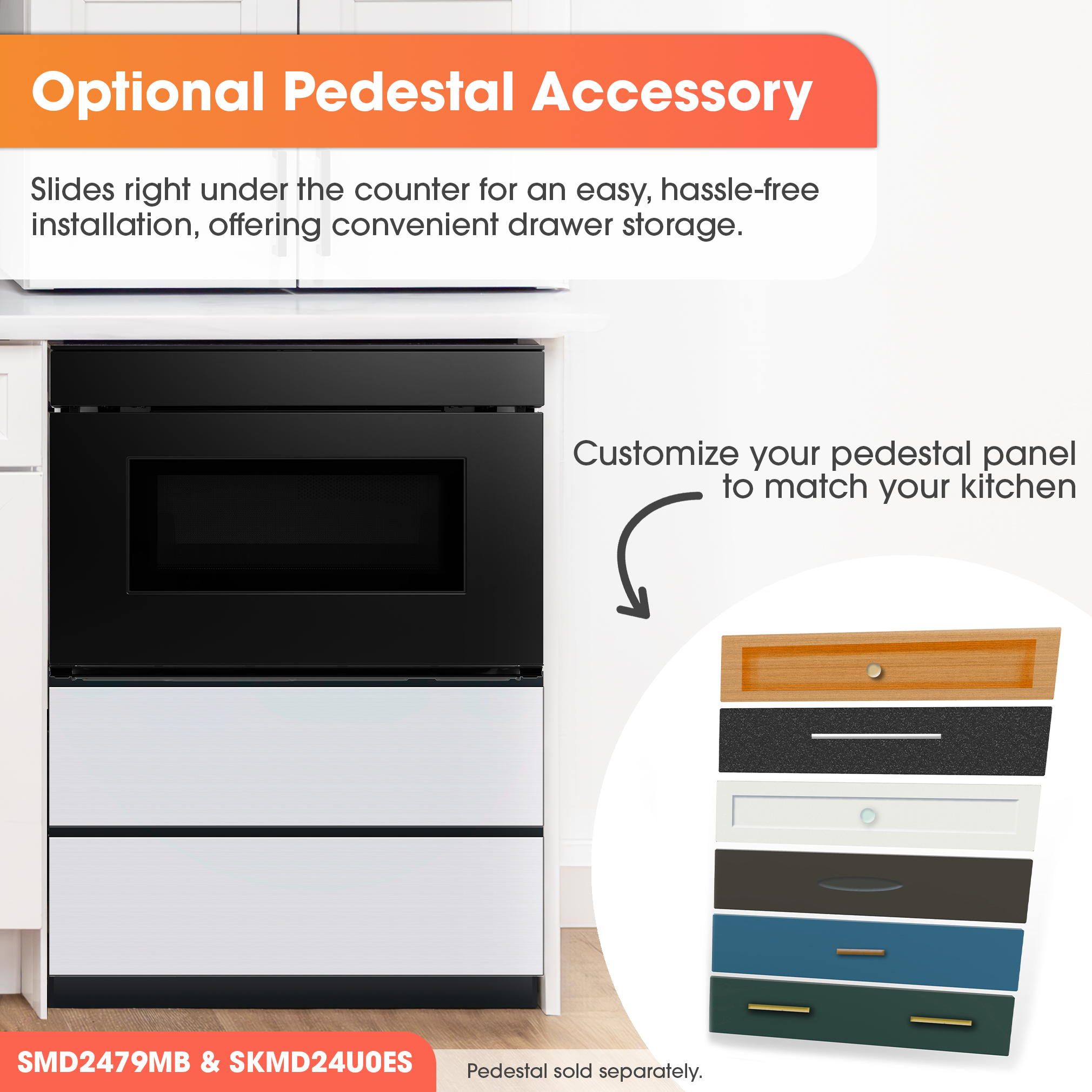24 in. Smart Microwave Drawer Oven (SMD2479MB) Pedestal Accessory Infographic