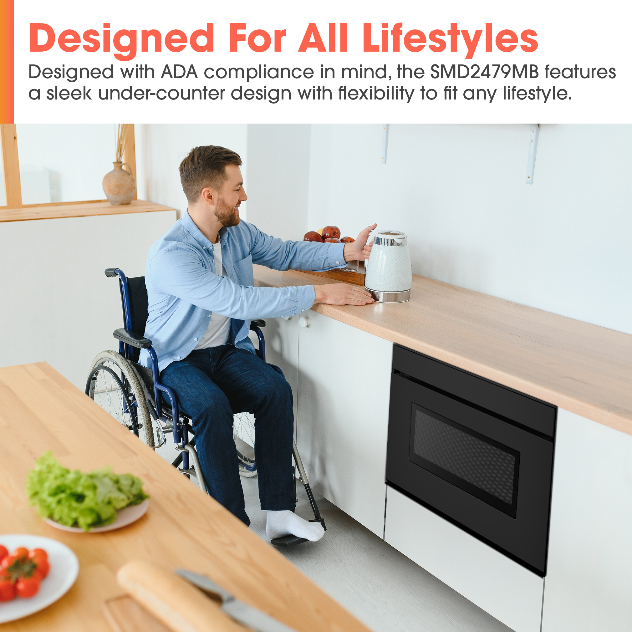 24 in. Smart Microwave Drawer Oven (SMD2479MB) ADA Compliant Infographic